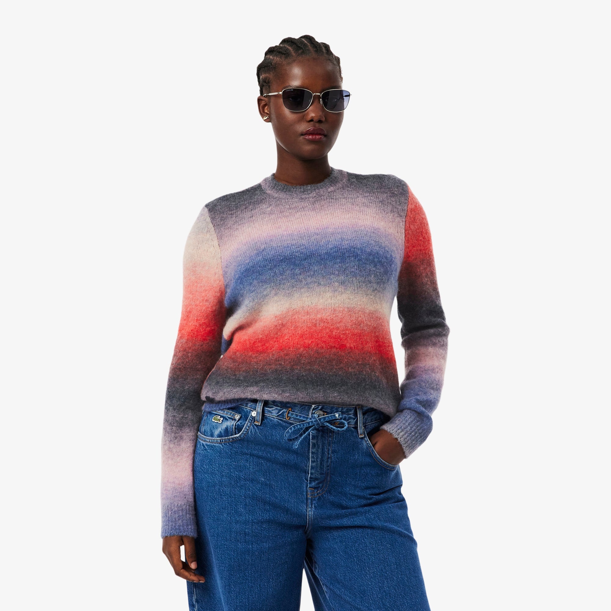 Women's Crew Neck Ombré Sweater - White