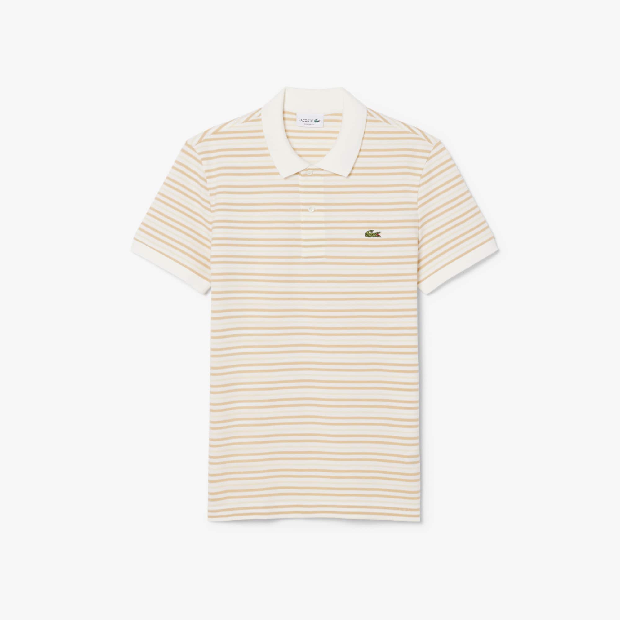 Classic Fit Striped Petit Piqué Polo - Beige / Blanc