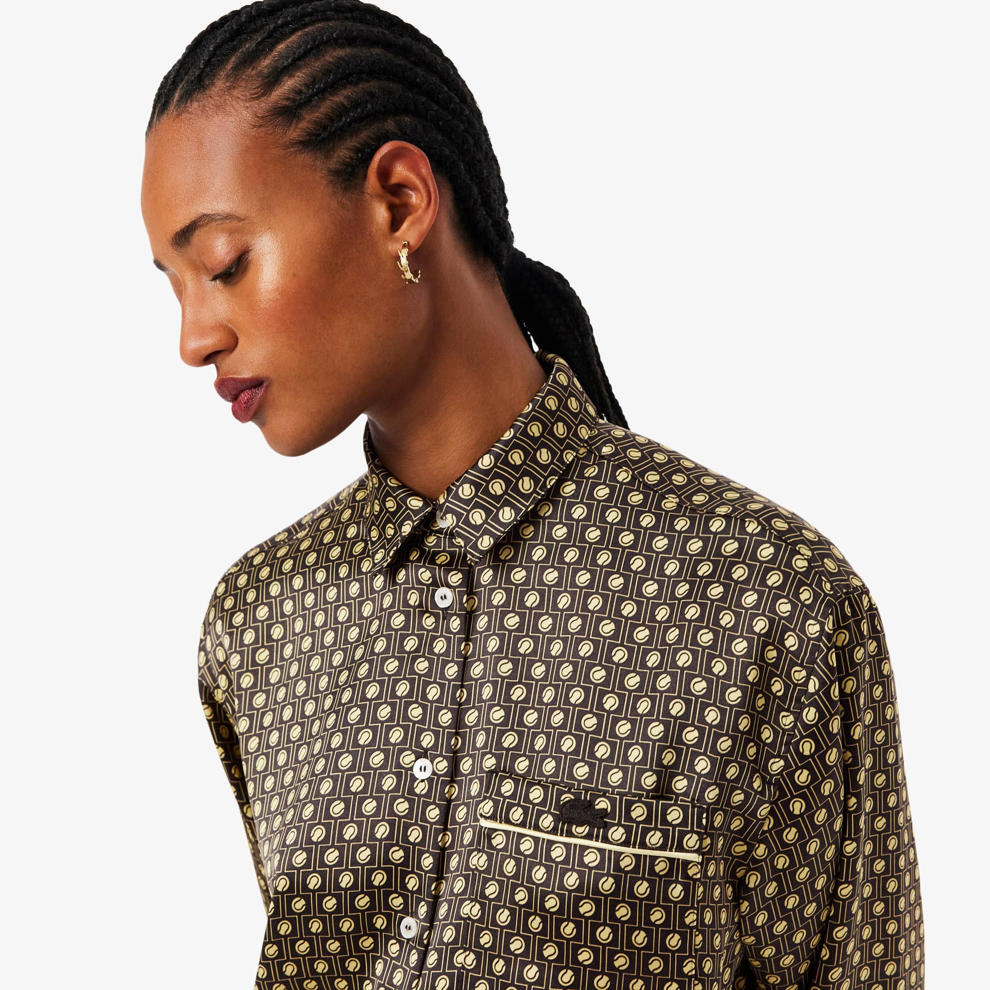 Oversized Printed Satin Shirt - Marron / Jaune