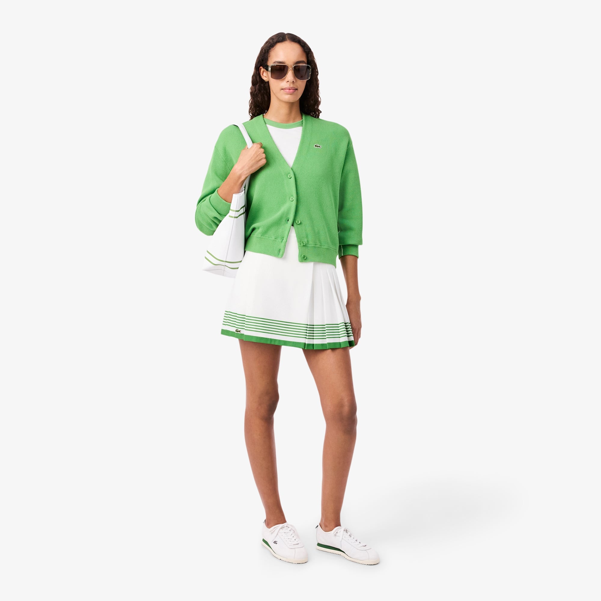 Fluid Crepe Pleated Skirt - Blanc / Vert