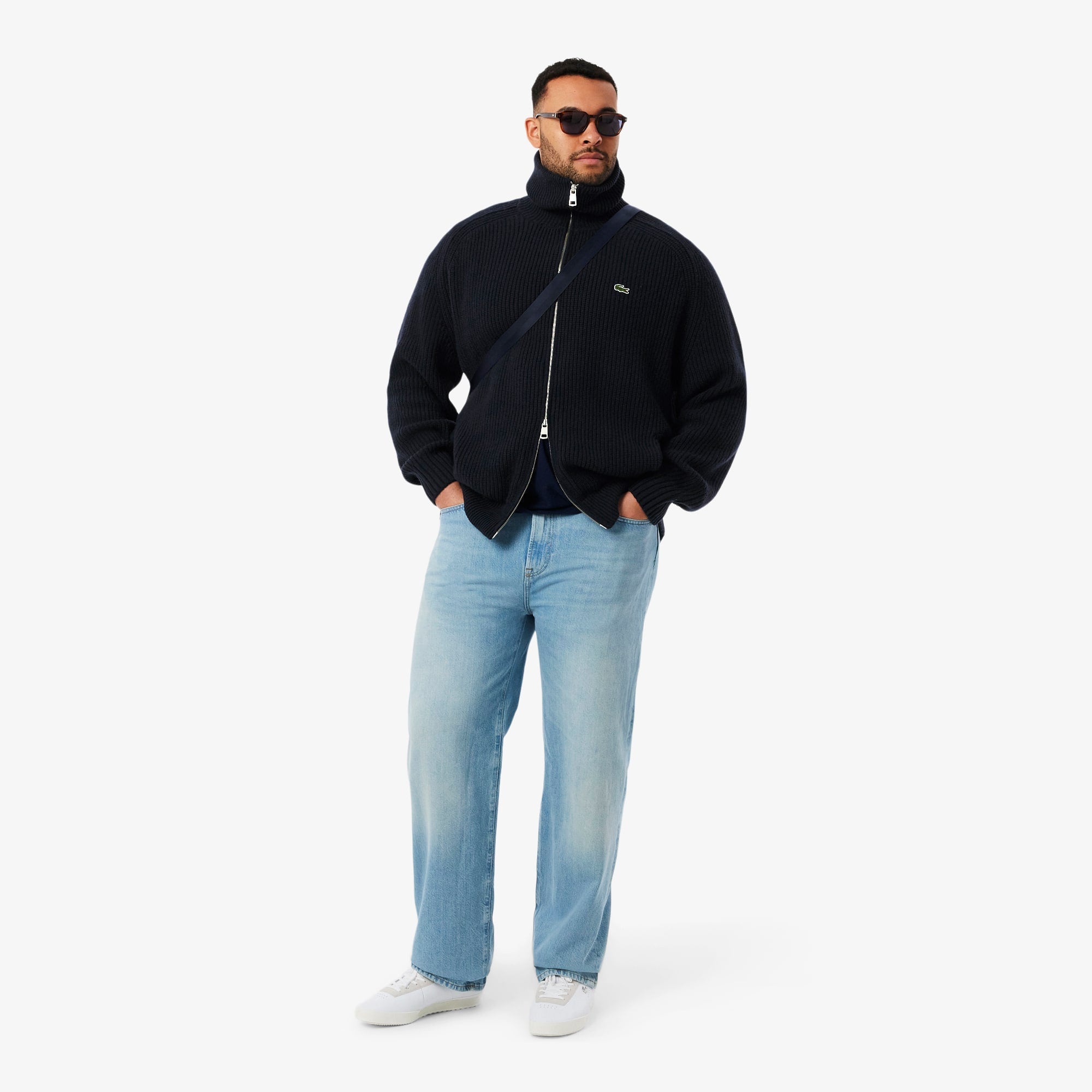 Men's Wool Zip-Up Sweater - Navy Blue