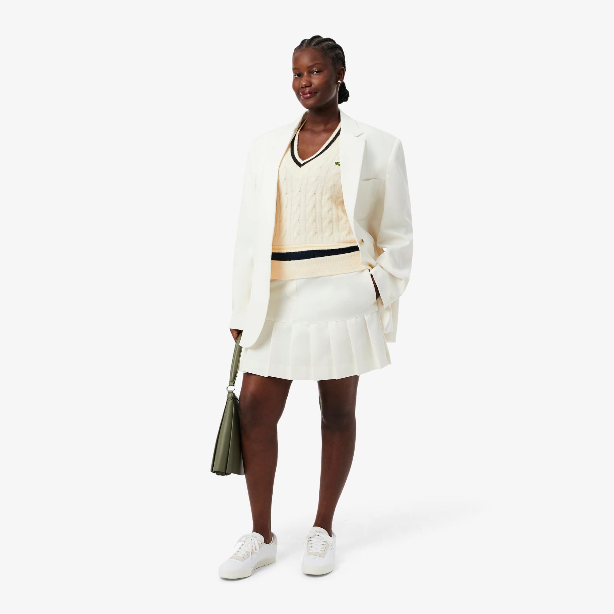 Women's Cable Knit Wool Sweater Vest - Cream