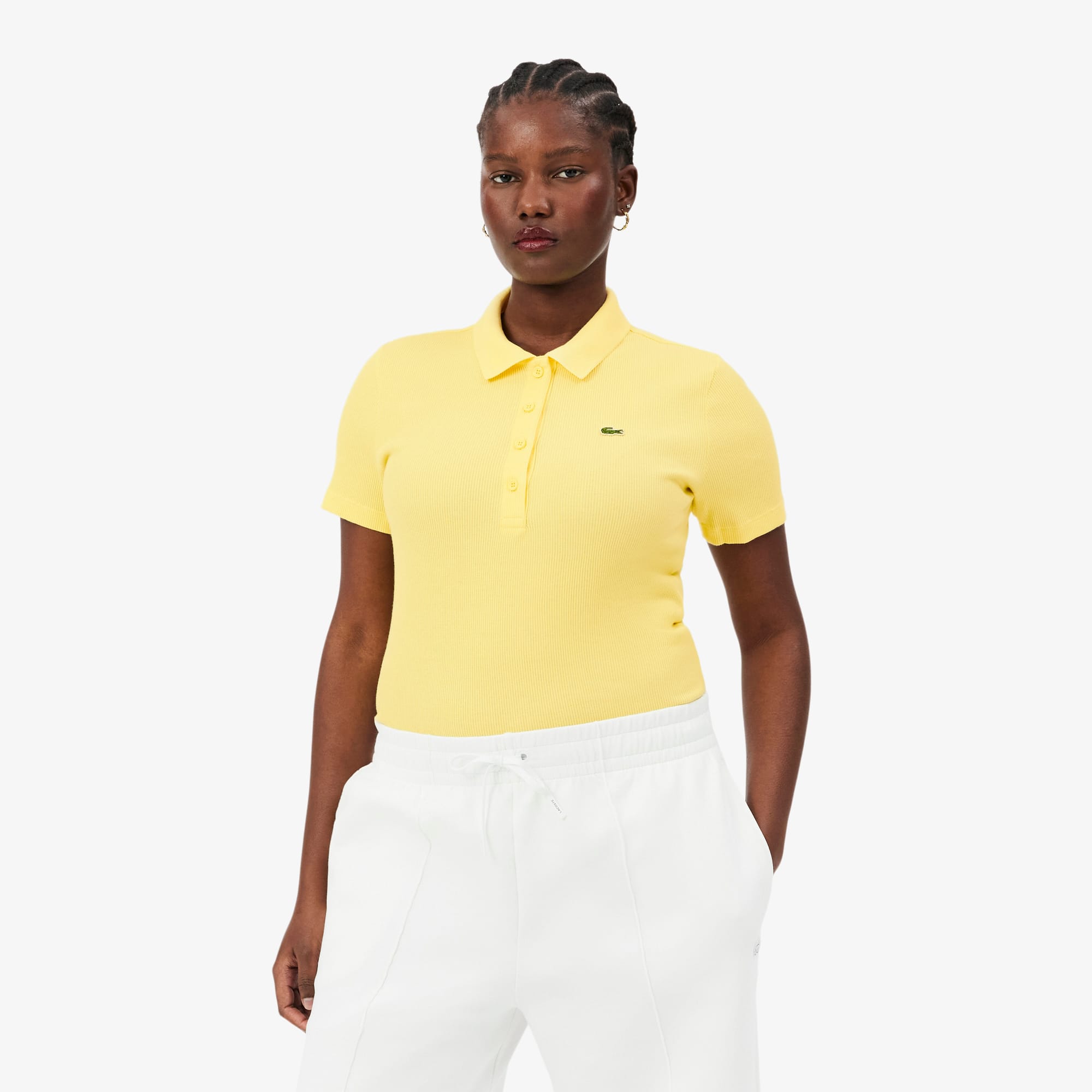 Women's Slim Fit L.12.D Ribbed Cotton Polo - Pastel yellow