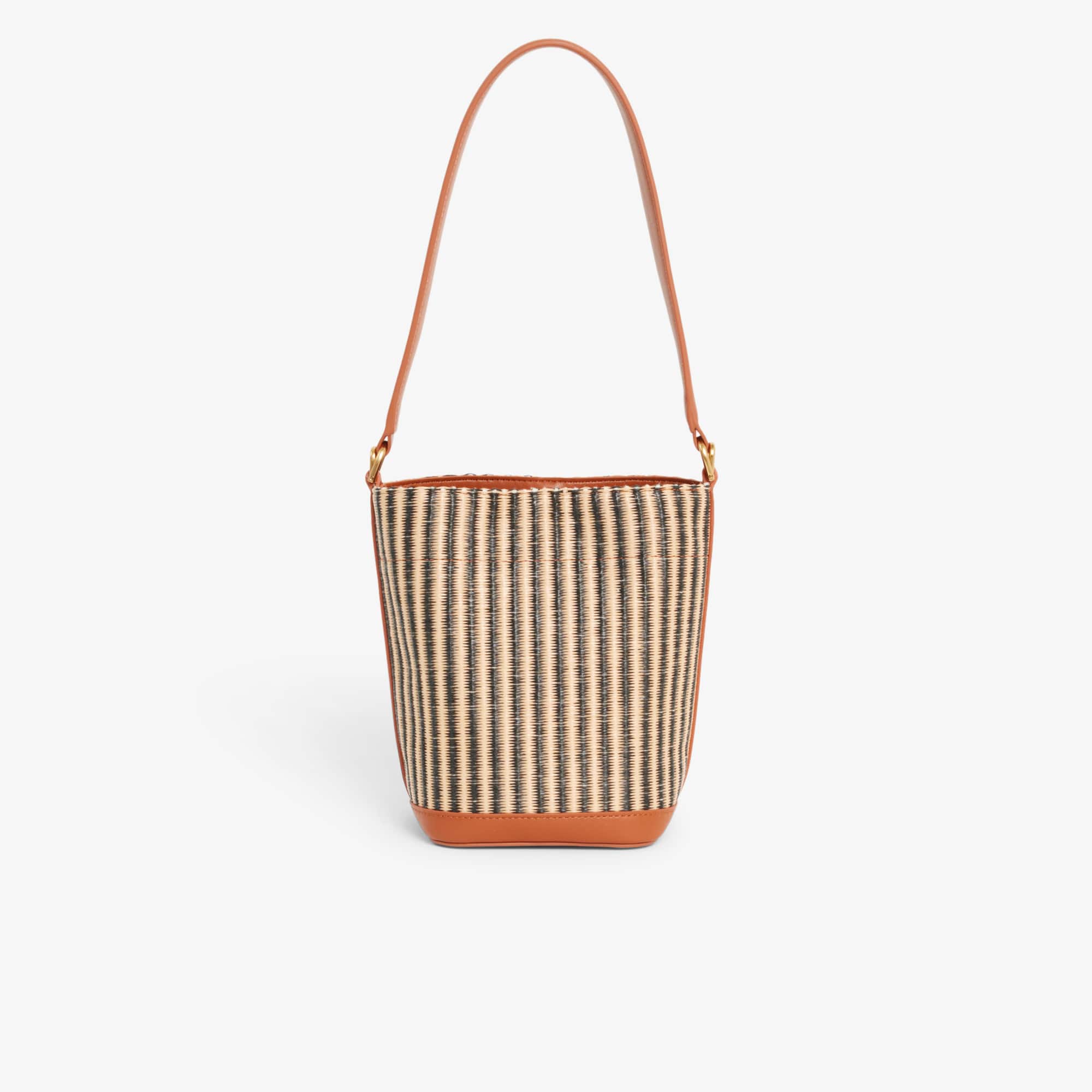 Small Summer Pack Raffia Bucket Bag - NATURAL NOIR TAN