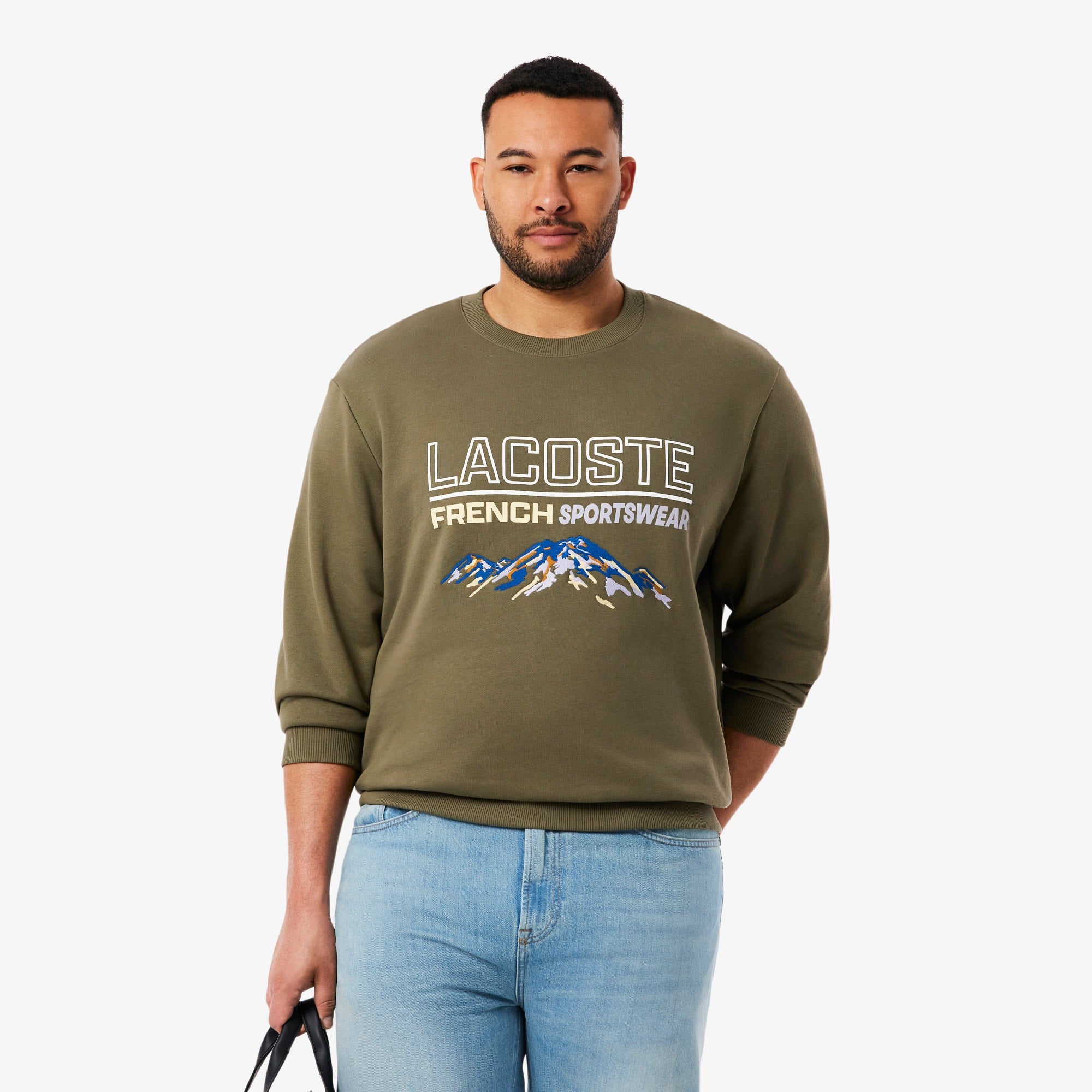 Men's Embroidered Motif Fleece Sweatshirt - Khaki Green