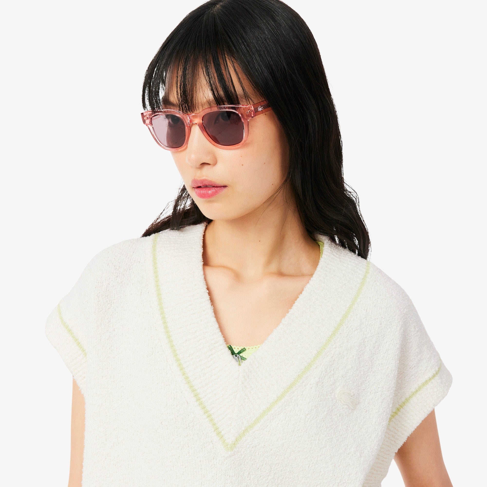 Cotton Blend V-neck Sleeveless Sweater Vest - White