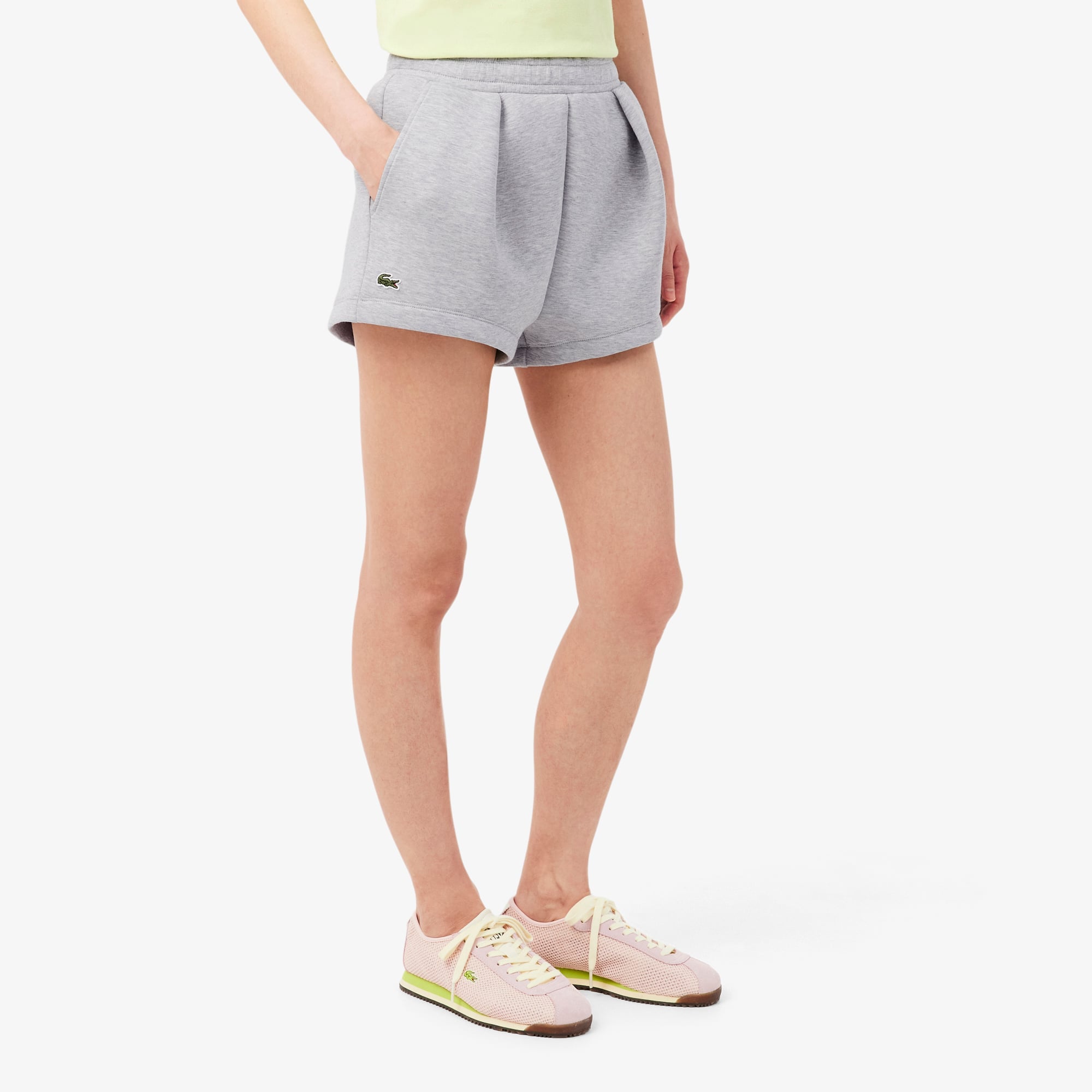 Pleated Cotton Shorts - Grey Chine