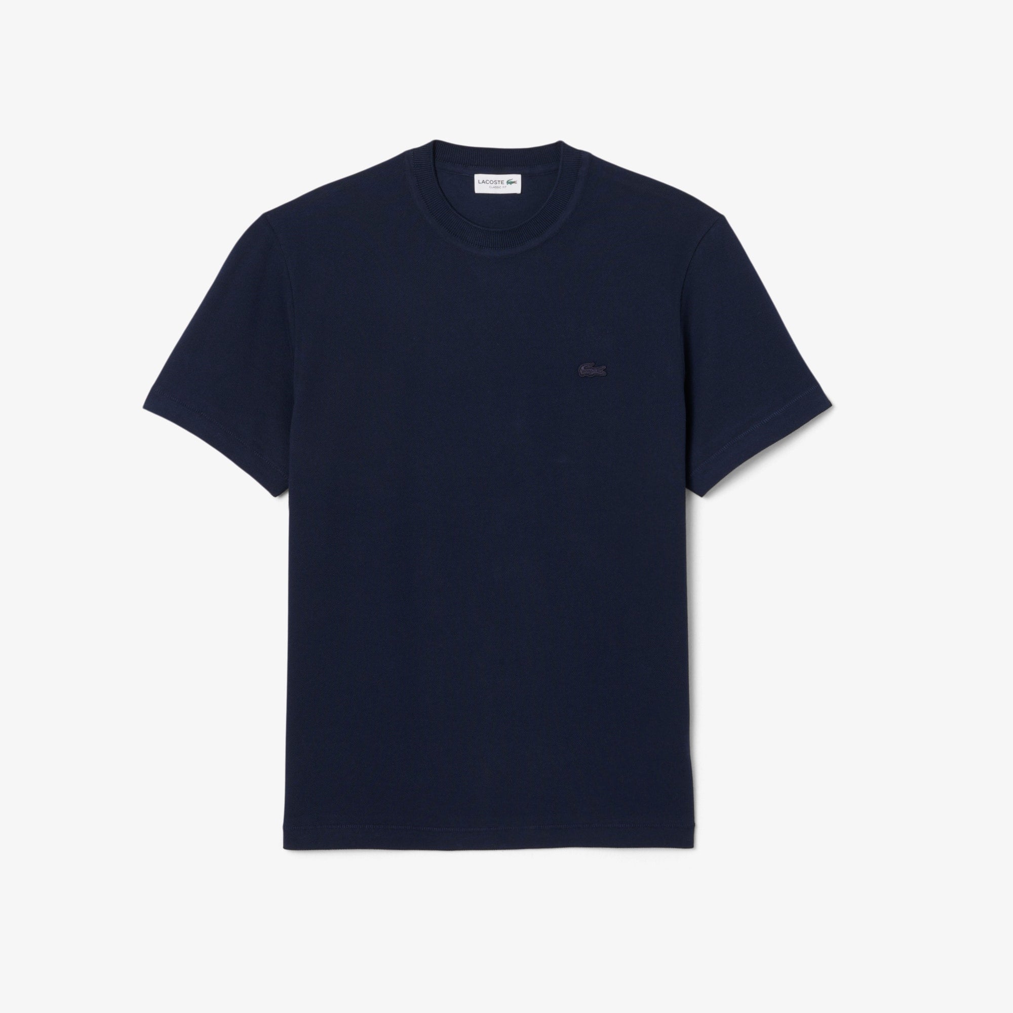 Men's Ribbed Neck Petit Piqué T-Shirt - Navy Blue