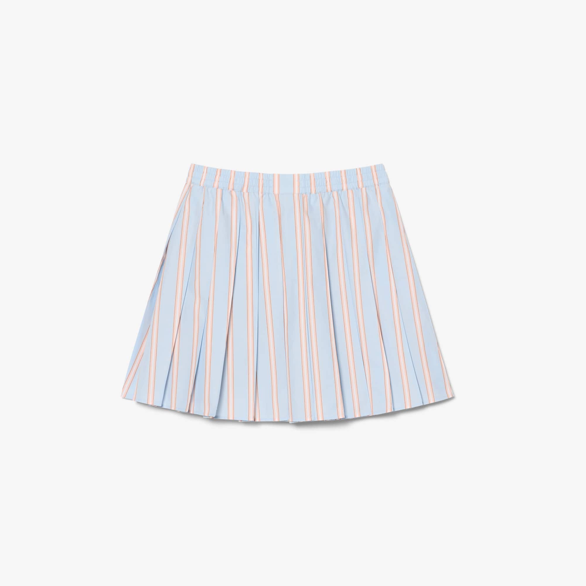 Poplin Short Striped Pleated Skirt - Bleu Clair / Rose / Blanc / Noir