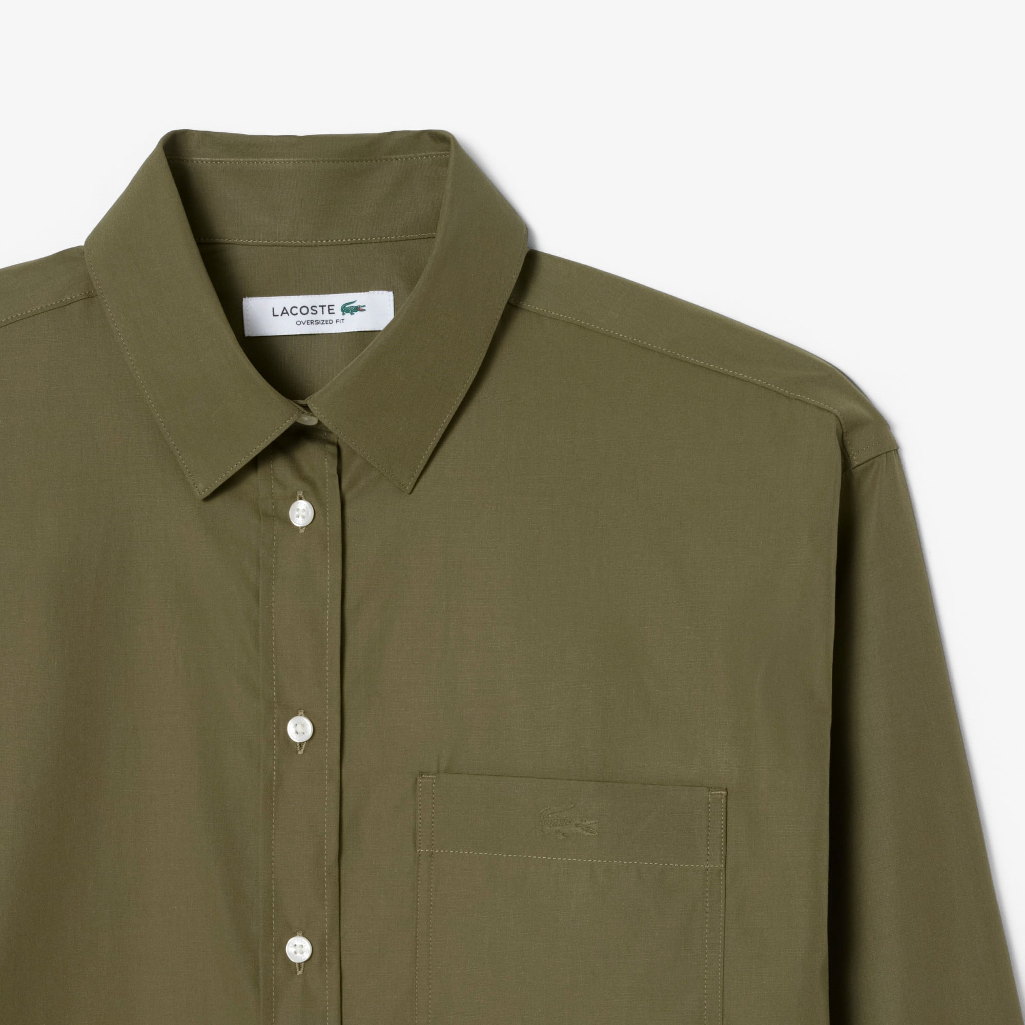 Women's Oversized Cotton Button Down Shirt - Khaki Green