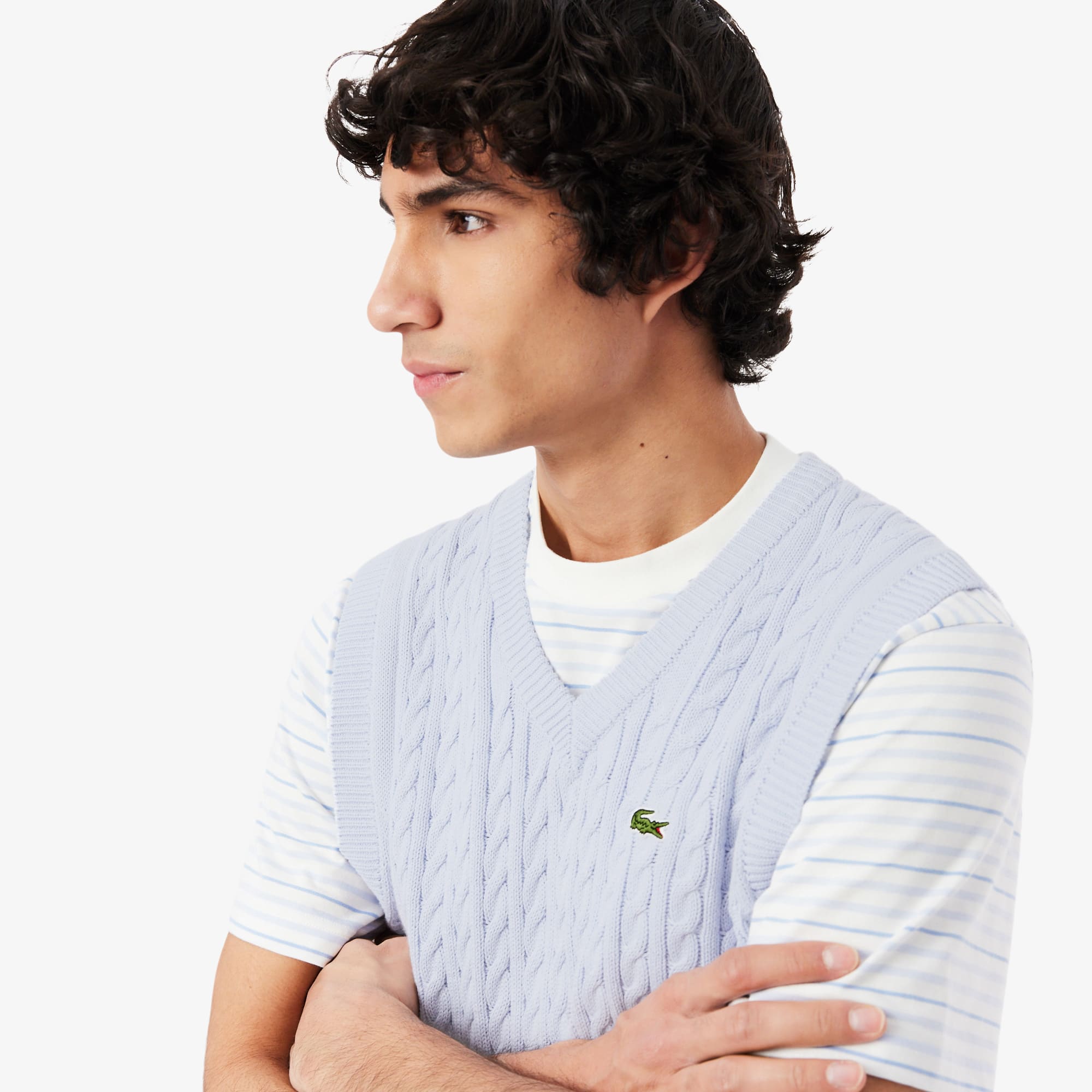 Men's Cable Knit Cotton Sweater Vest - Light Blue / White