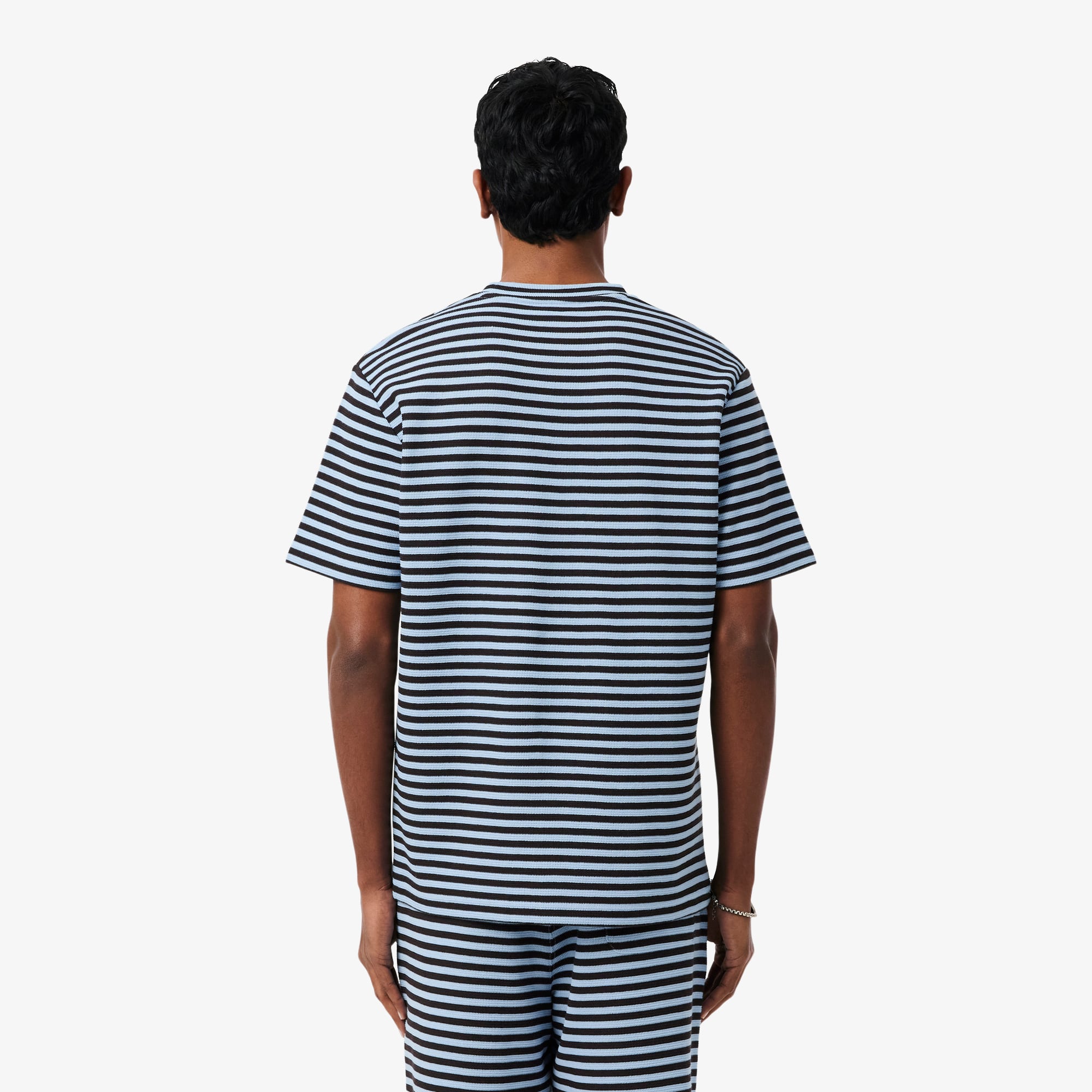 Textured Striped Cotton T-Shirt - Bleu Clair / Marron