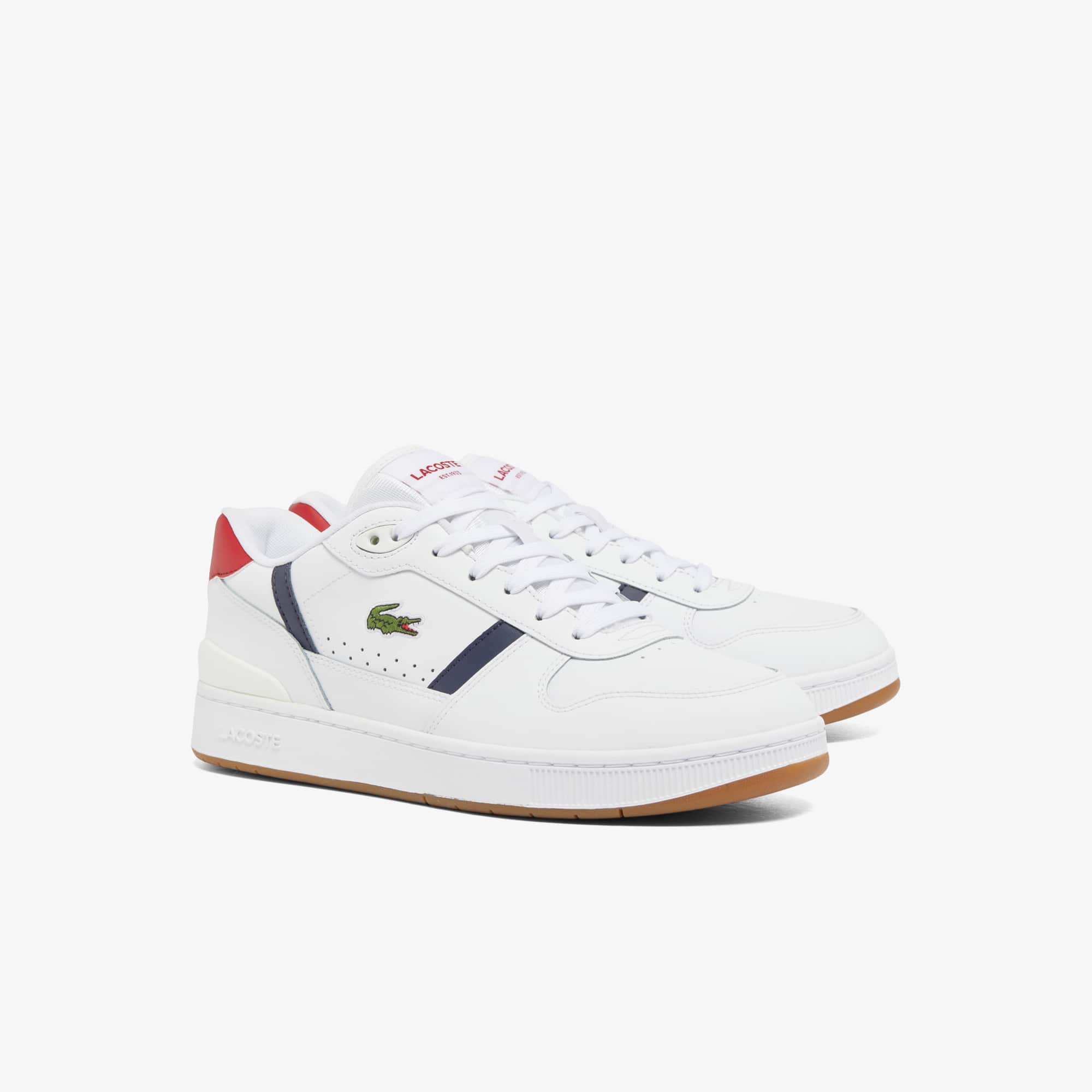 Men's T-Clip Set Leather Sneakers - WHT/NVY/RED