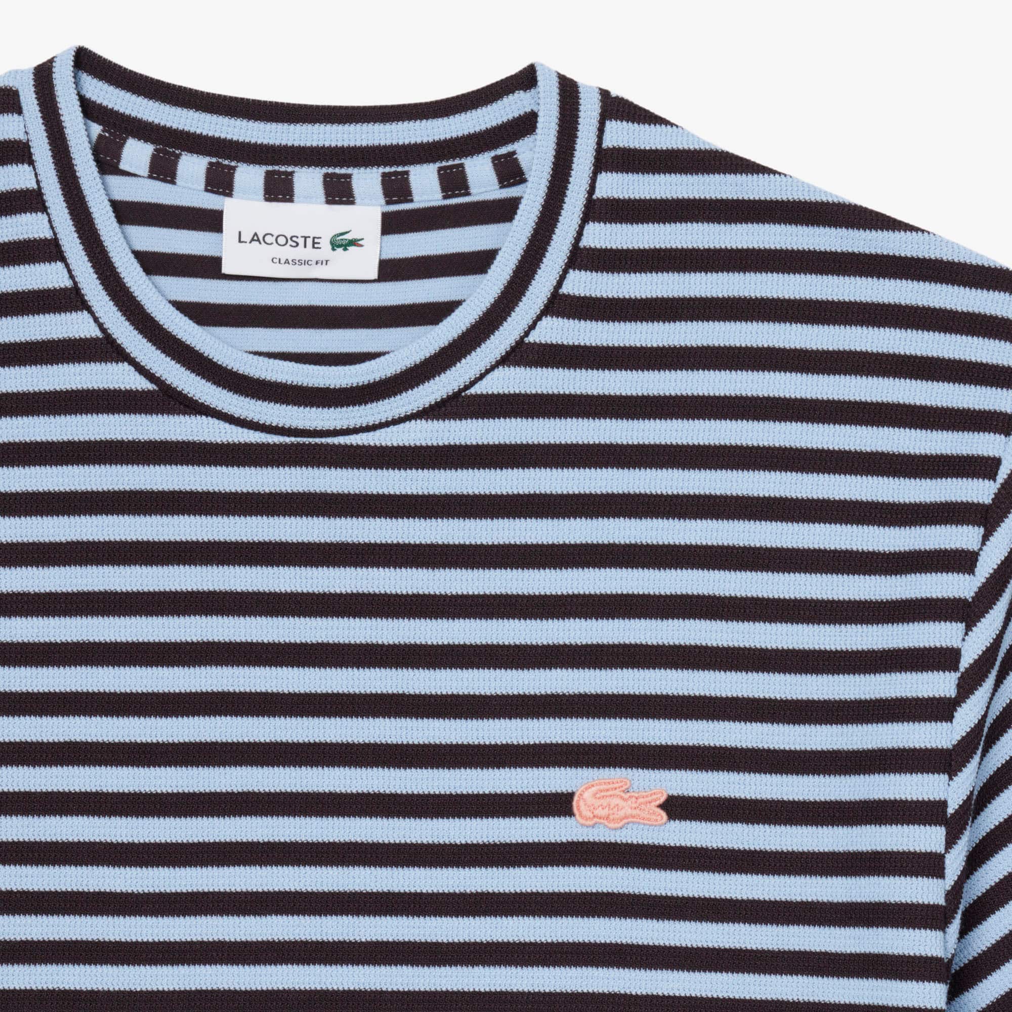 Textured Striped Cotton T-Shirt - Bleu Clair / Marron