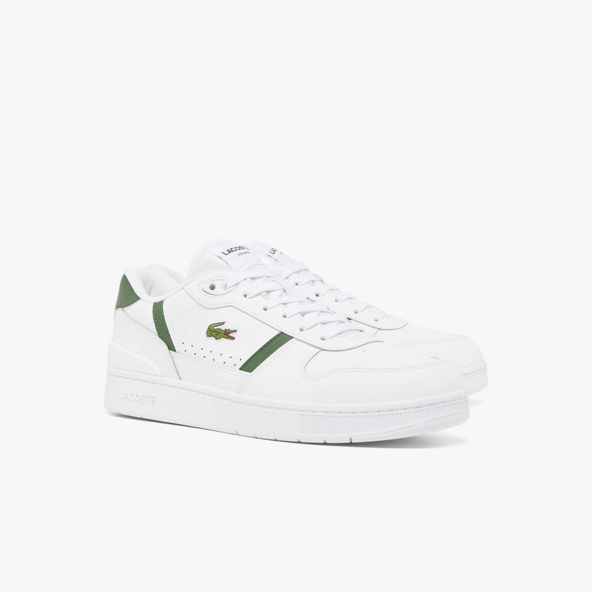 Men's T-Clip Set Leather Sneakers - WHITE/DARK GREEN