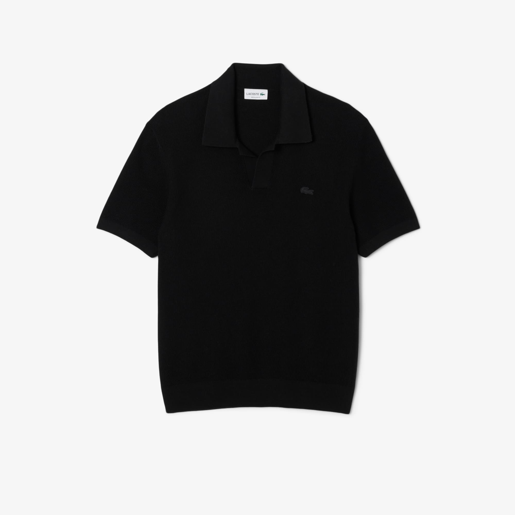 Men's Cotton Blend Open Polo Collar Sweater - Black