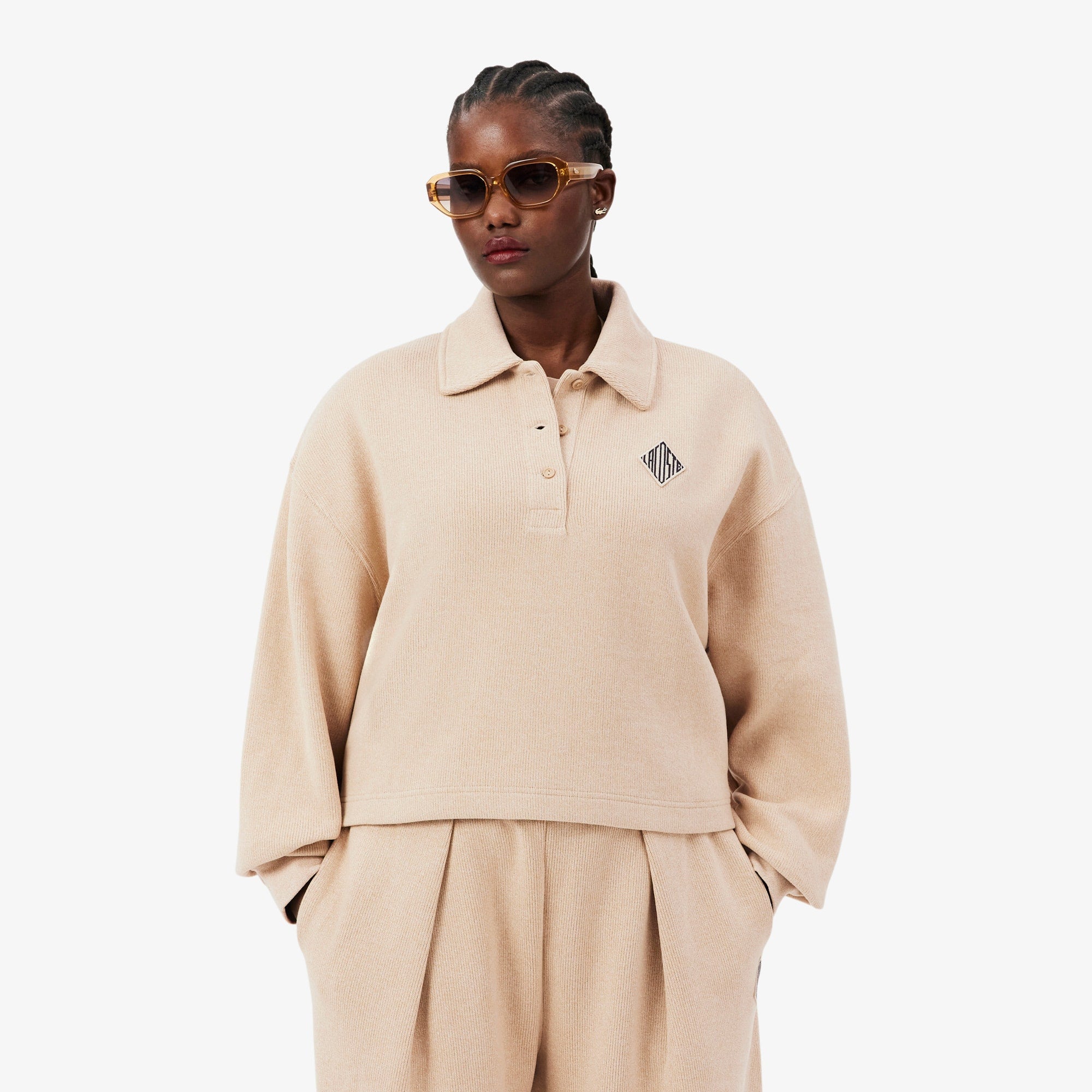 Oversized Ribbed Polo Sweatshirt - Marron