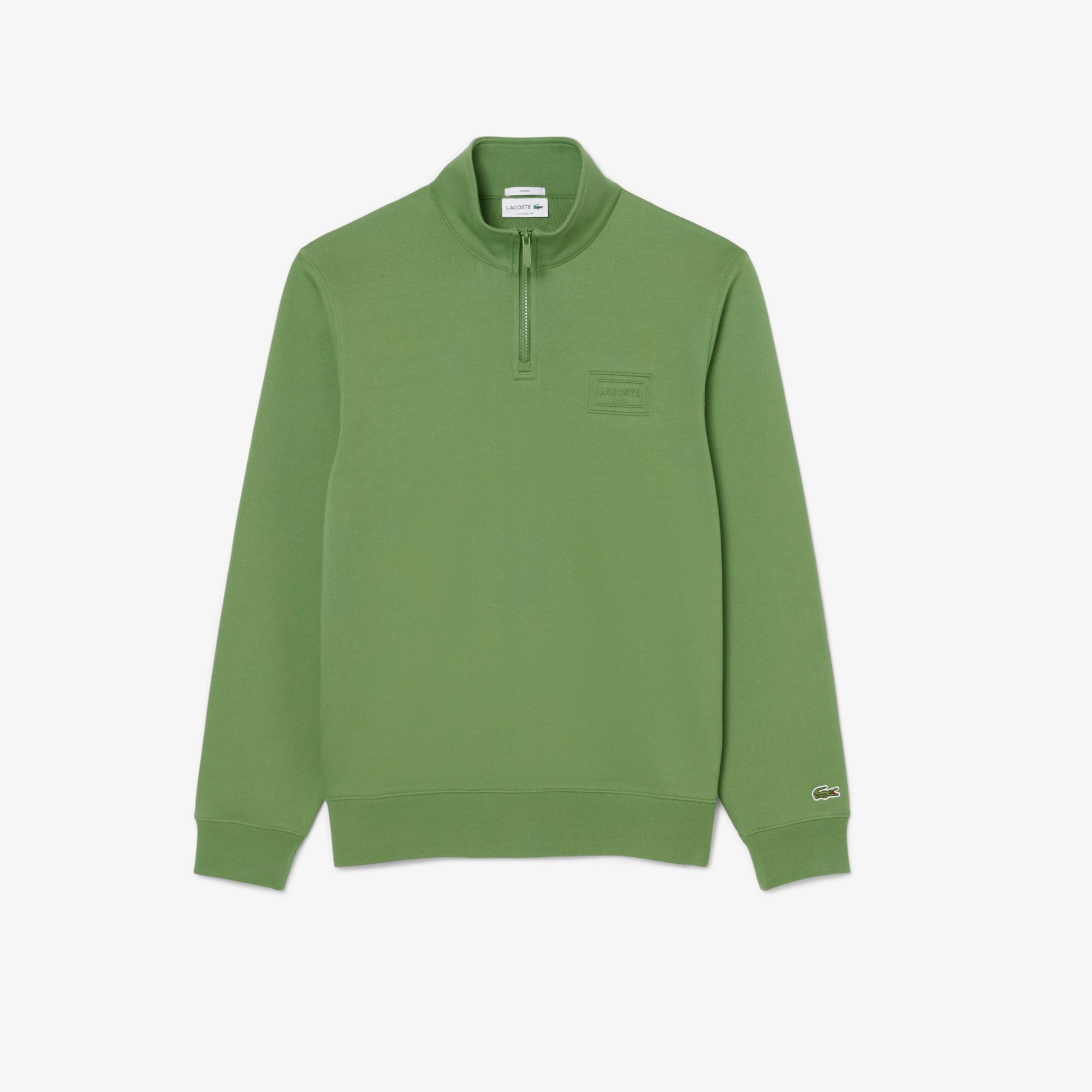 High Neck Embossed Zipped Sweatshirt - Green