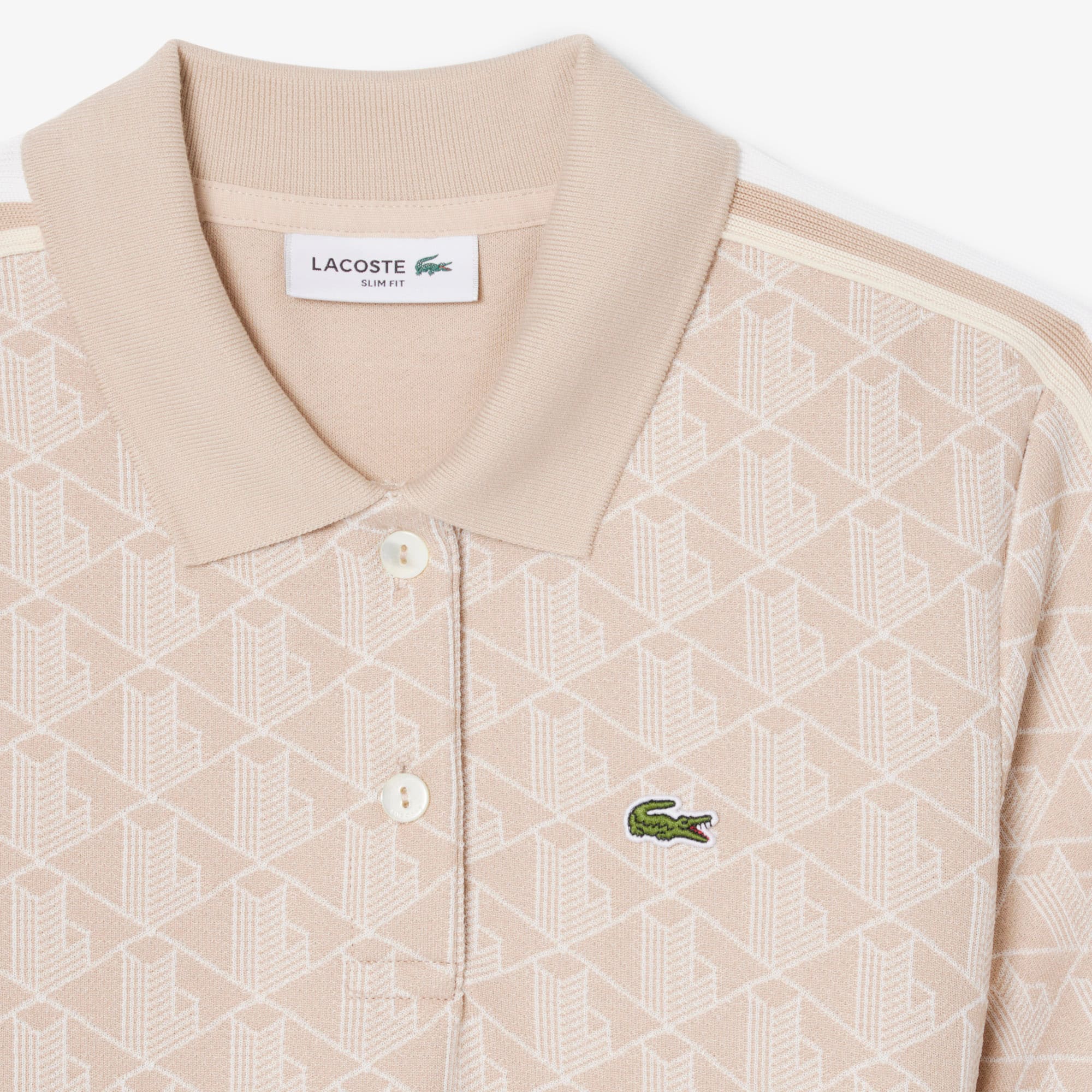 Women's Slim Fit Monogram Polo Dress - Beige / Blanc
