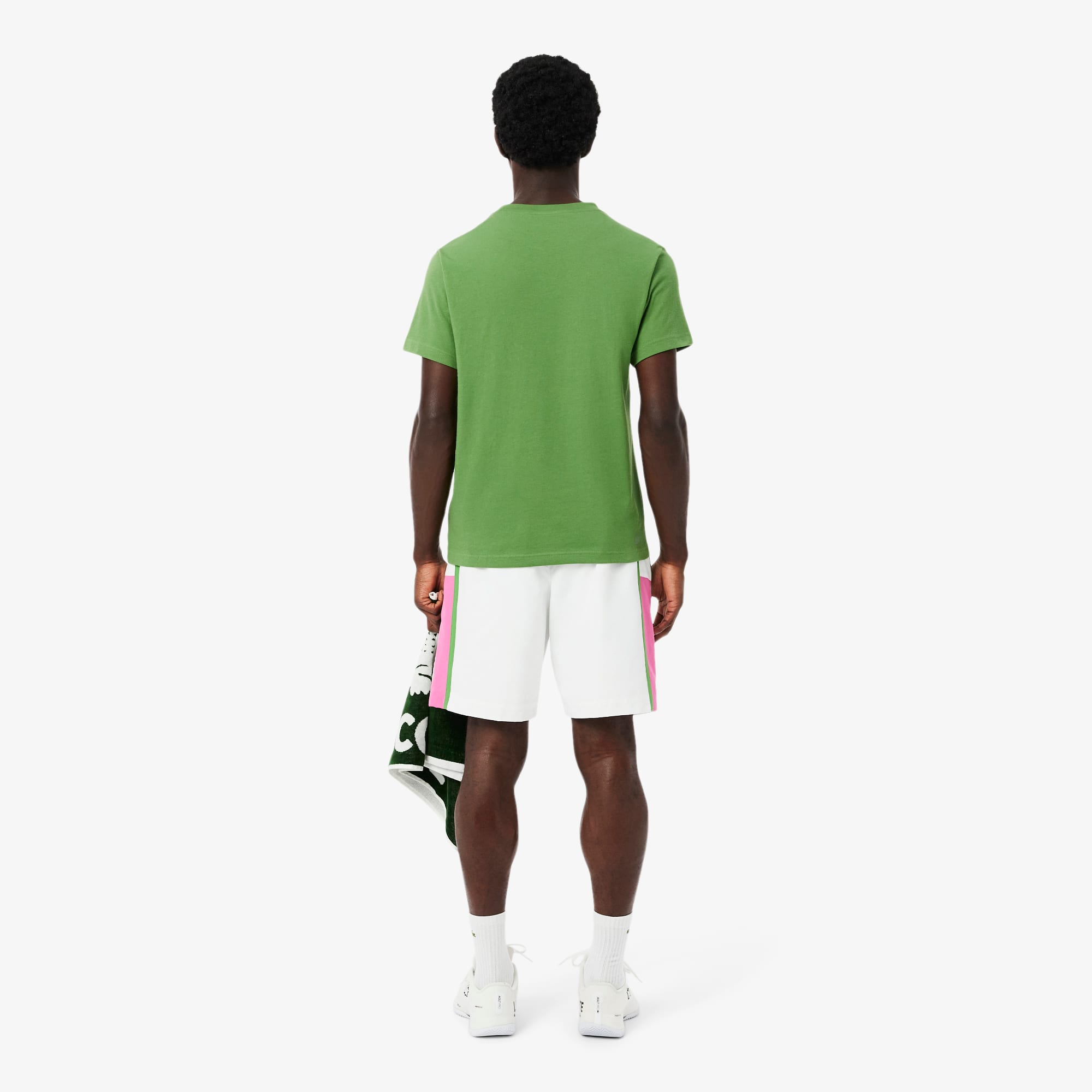 Men's Lightweight Colorblock Stripe Tennis Shorts - Blanc / Rose / Vert
