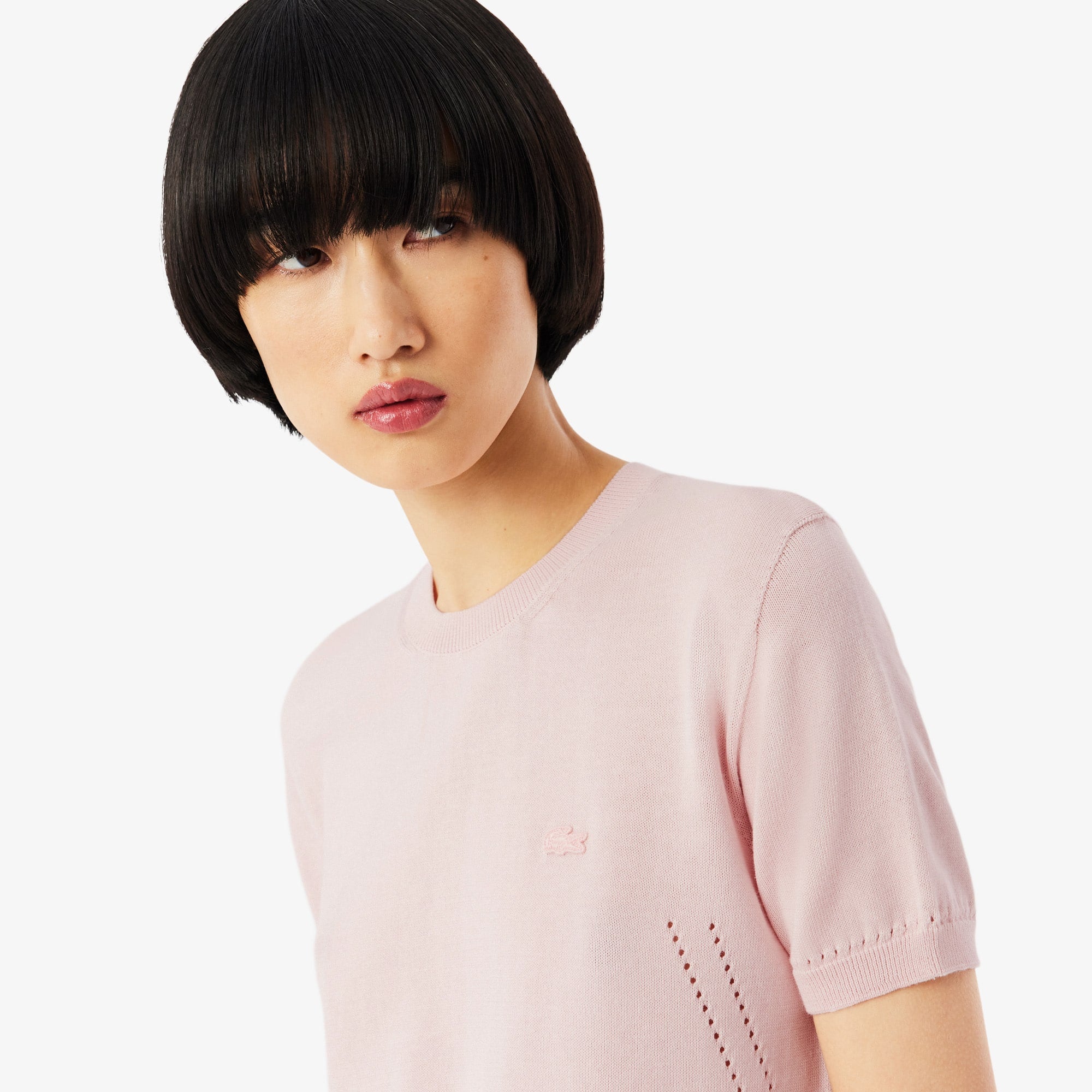 Short Sleeved 3D Knit Sweater - Light Pink