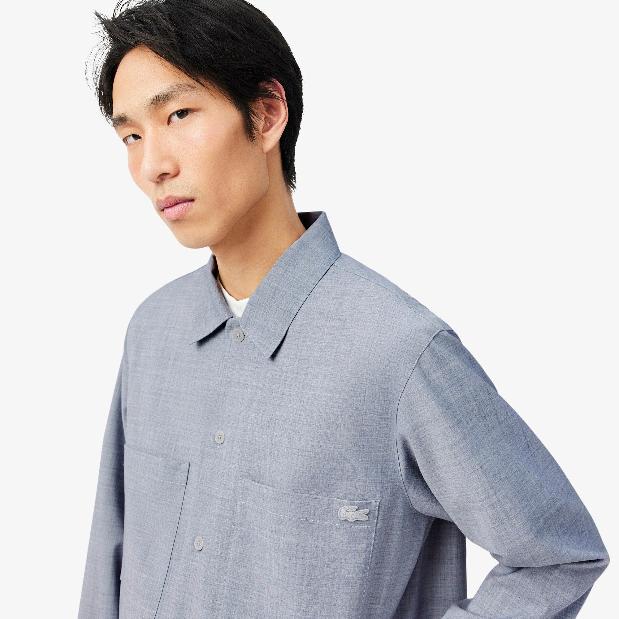 Oversized Wool Blend Overshirt - Light Grey
