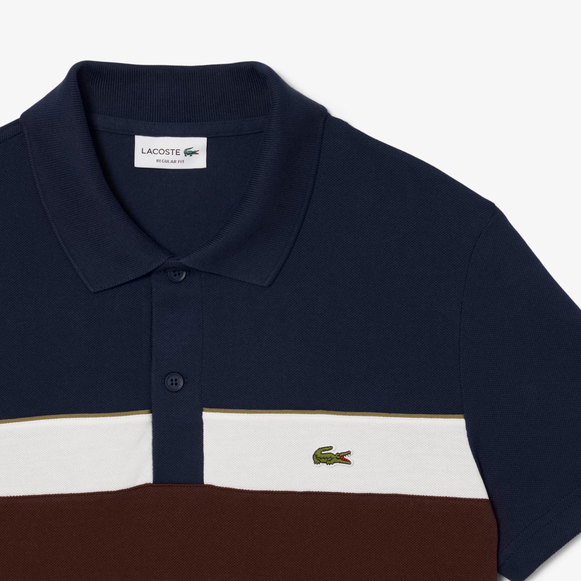 Men's Regular Fit Colorblock Petit Piqué Polo - Navy Blue / White / Brown