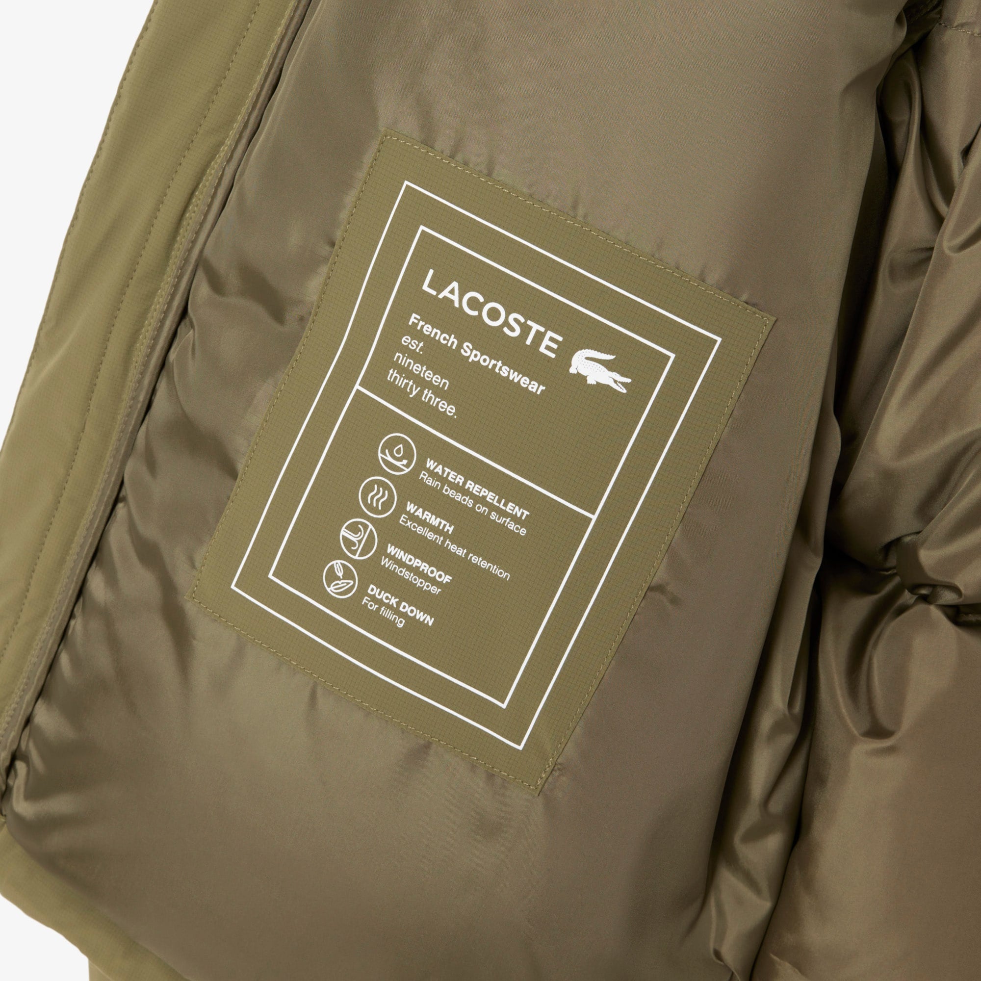 Men's Water-Repellent Hooded Down Jacket - Khaki Green