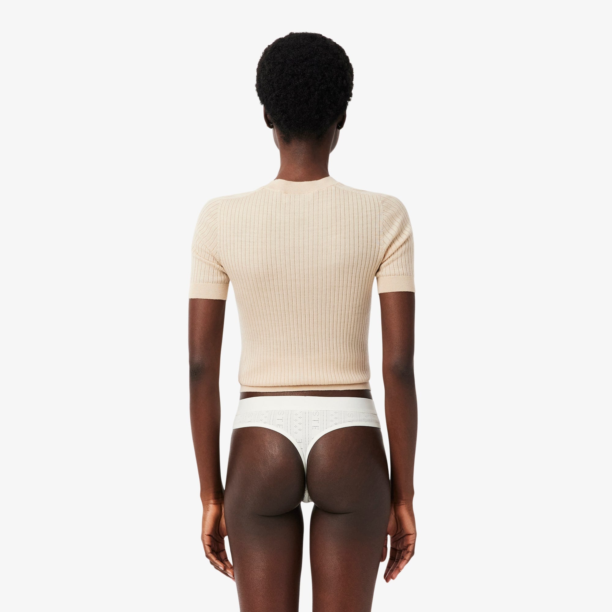 Stretch Pointelle String Briefs - White