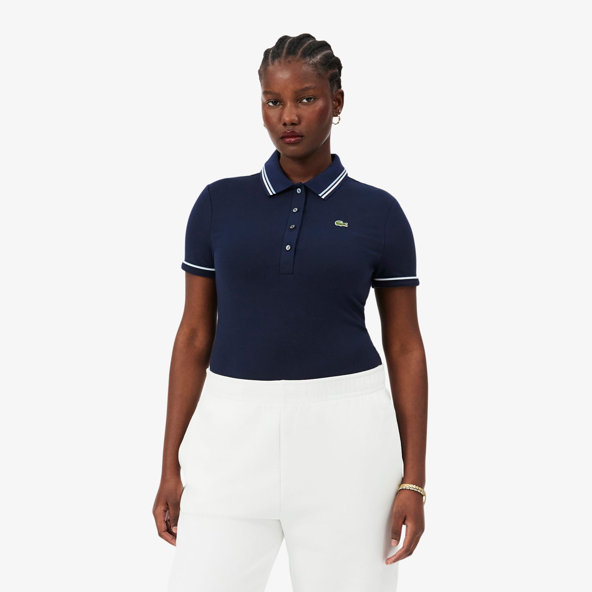 Women's L.12.D Slim Fit Trim Detail Polo - Bleu Marine / Bleu Clair / Blanc