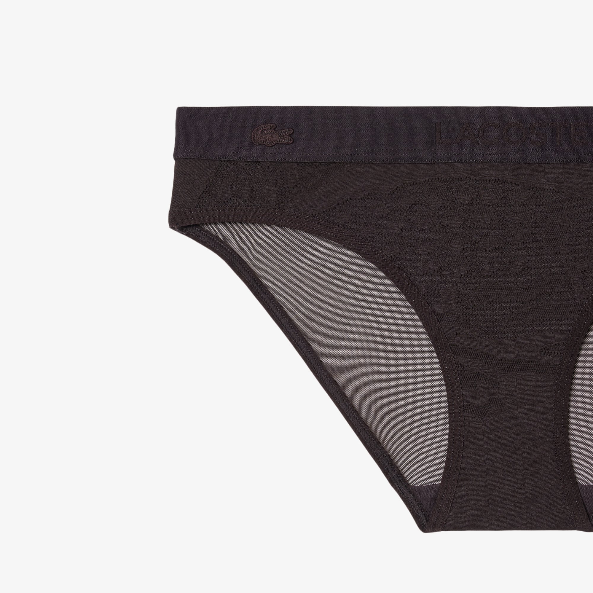 Branded Waist Mesh Briefs - Brown