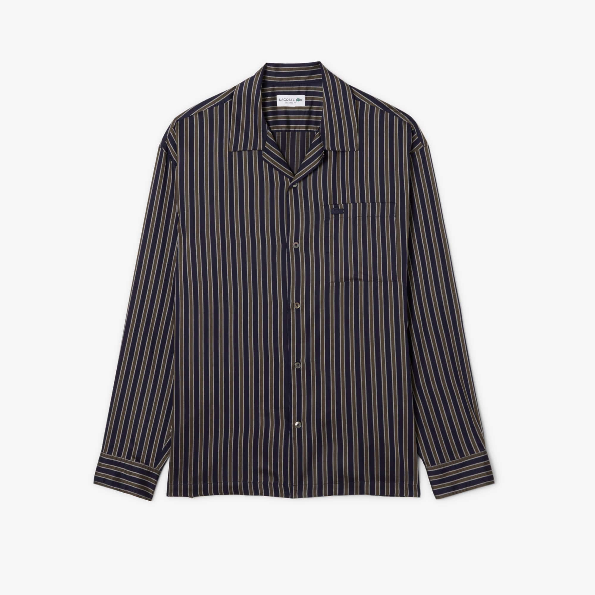 Men's Relaxed Fit Striped Lyocell Shirt - Navy Blue / Green