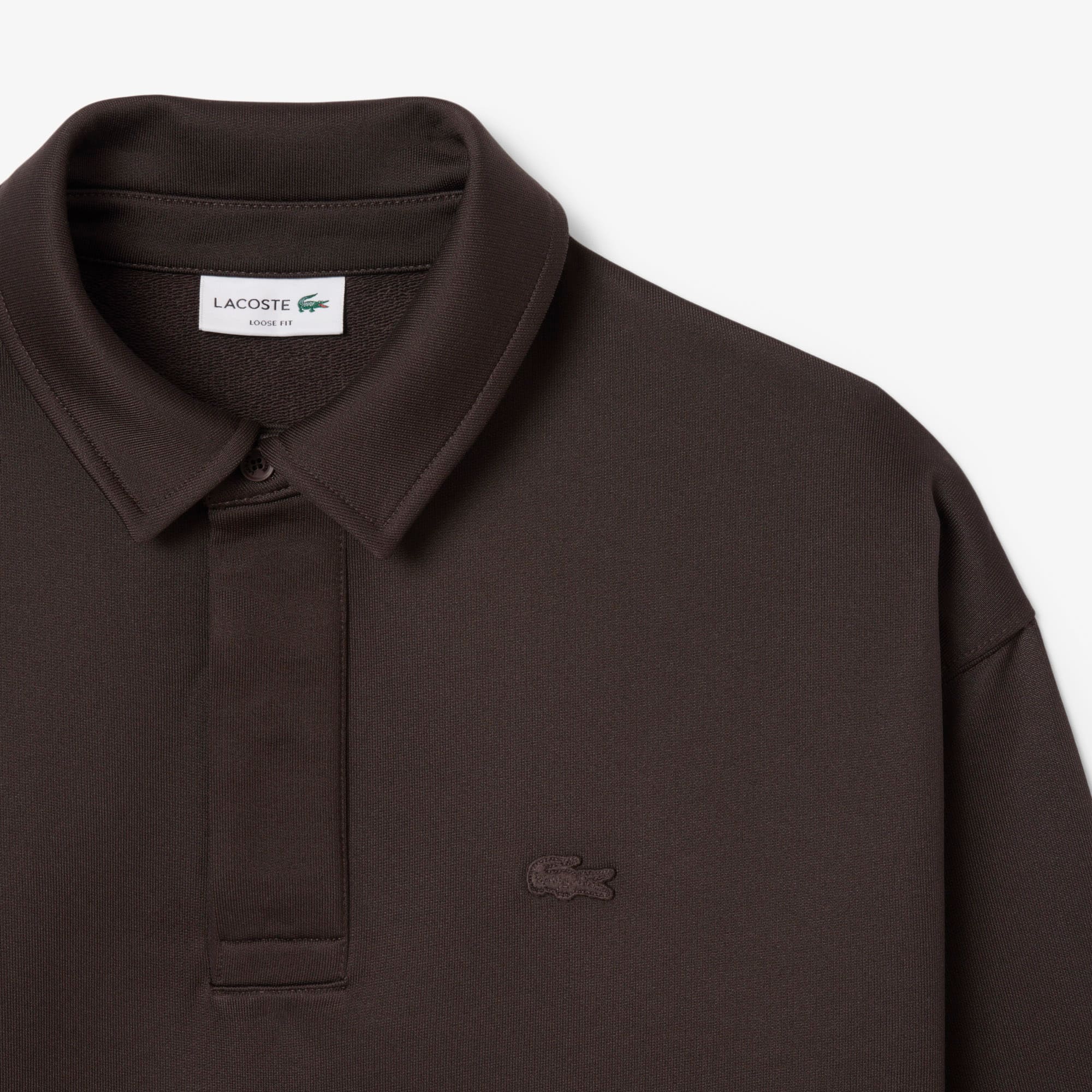 Men's Loose Fit Fleece Polo Sweatshirt - Brown