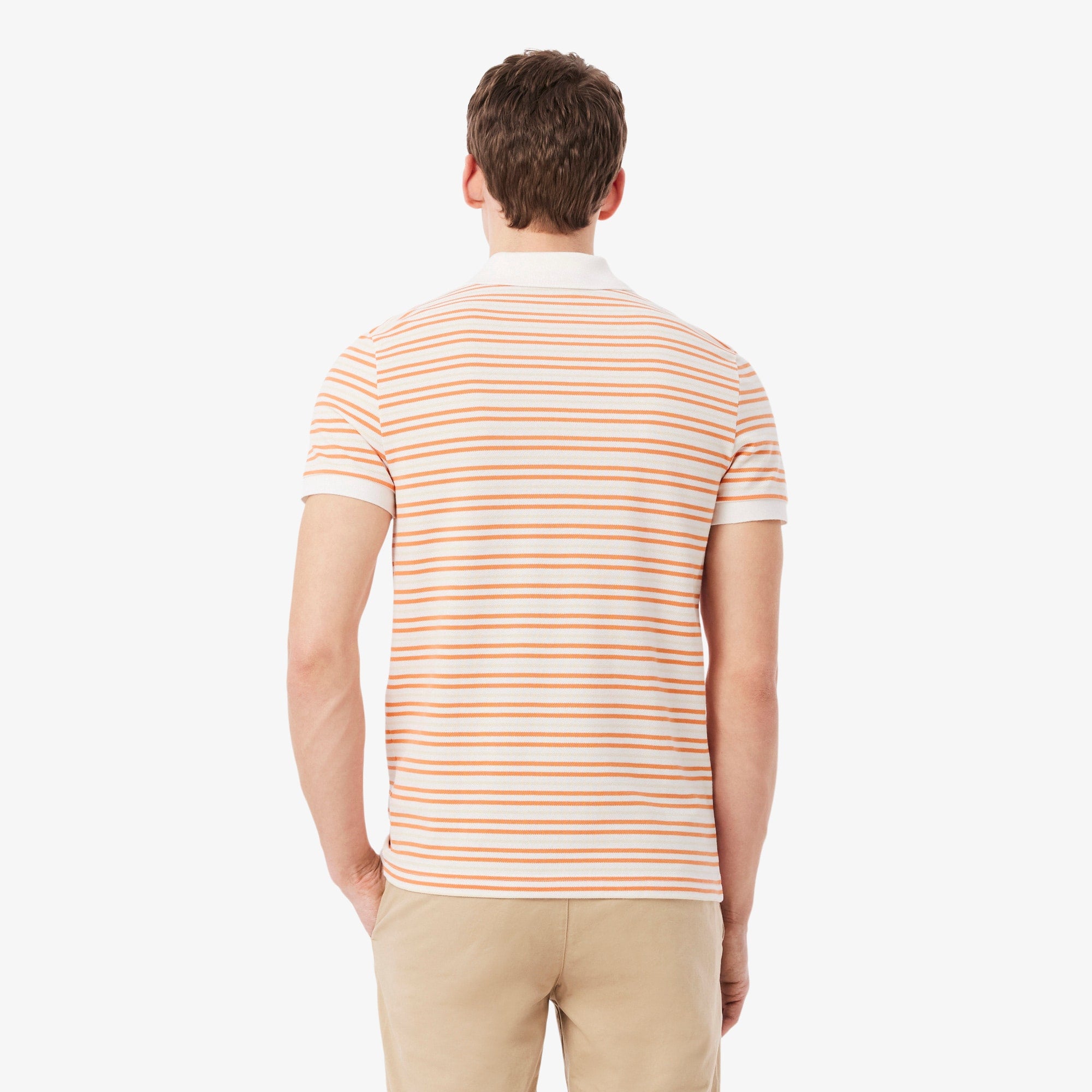 Classic Fit Striped Petit Piqué Polo - Orange / Blanc