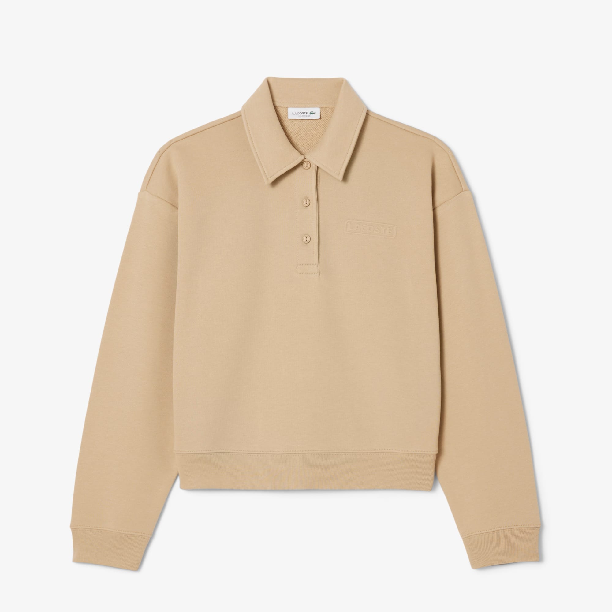 Women's Polo Collar Sweatshirt - Beige
