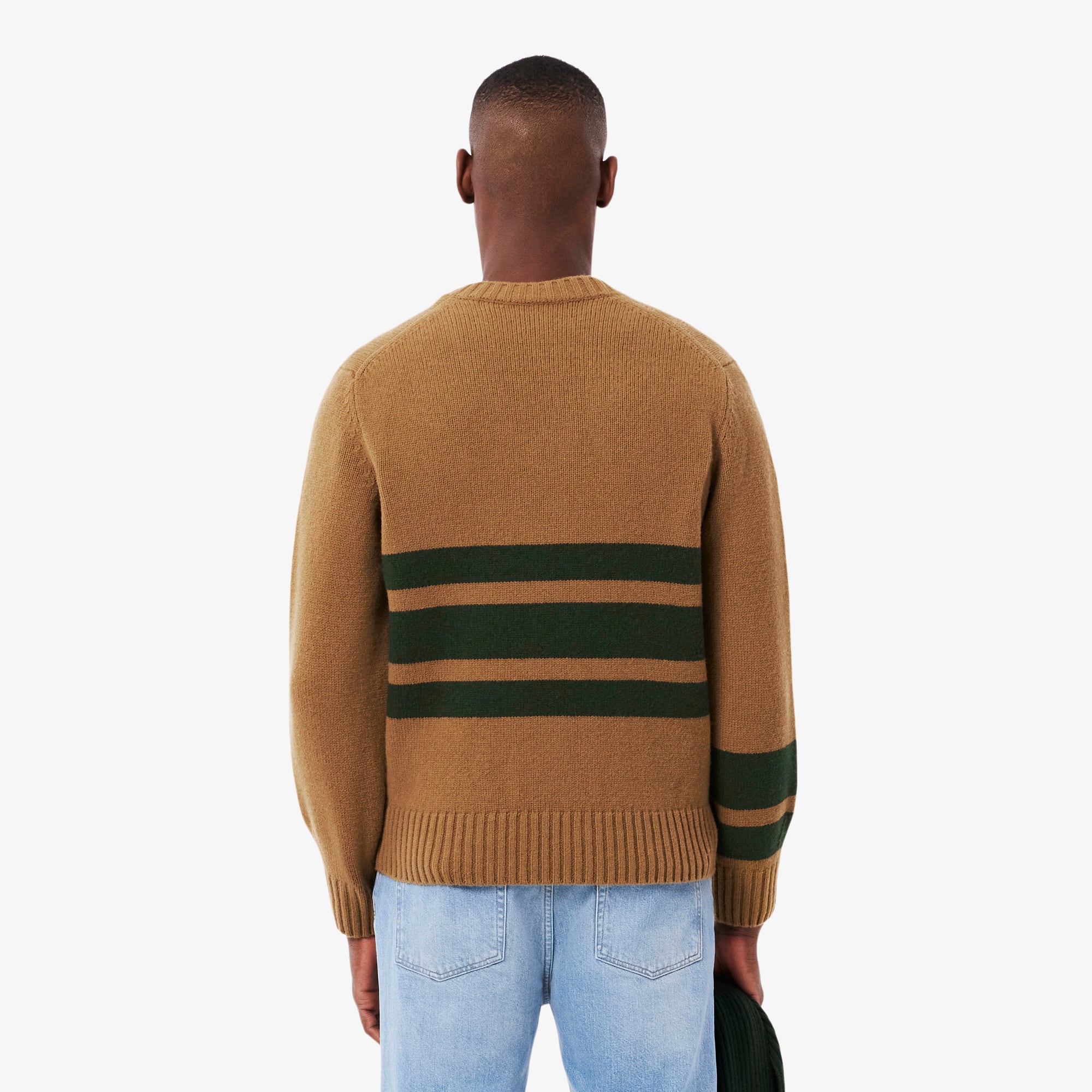 Men's Striped Wool V-Neck Sweater - Brown / Green