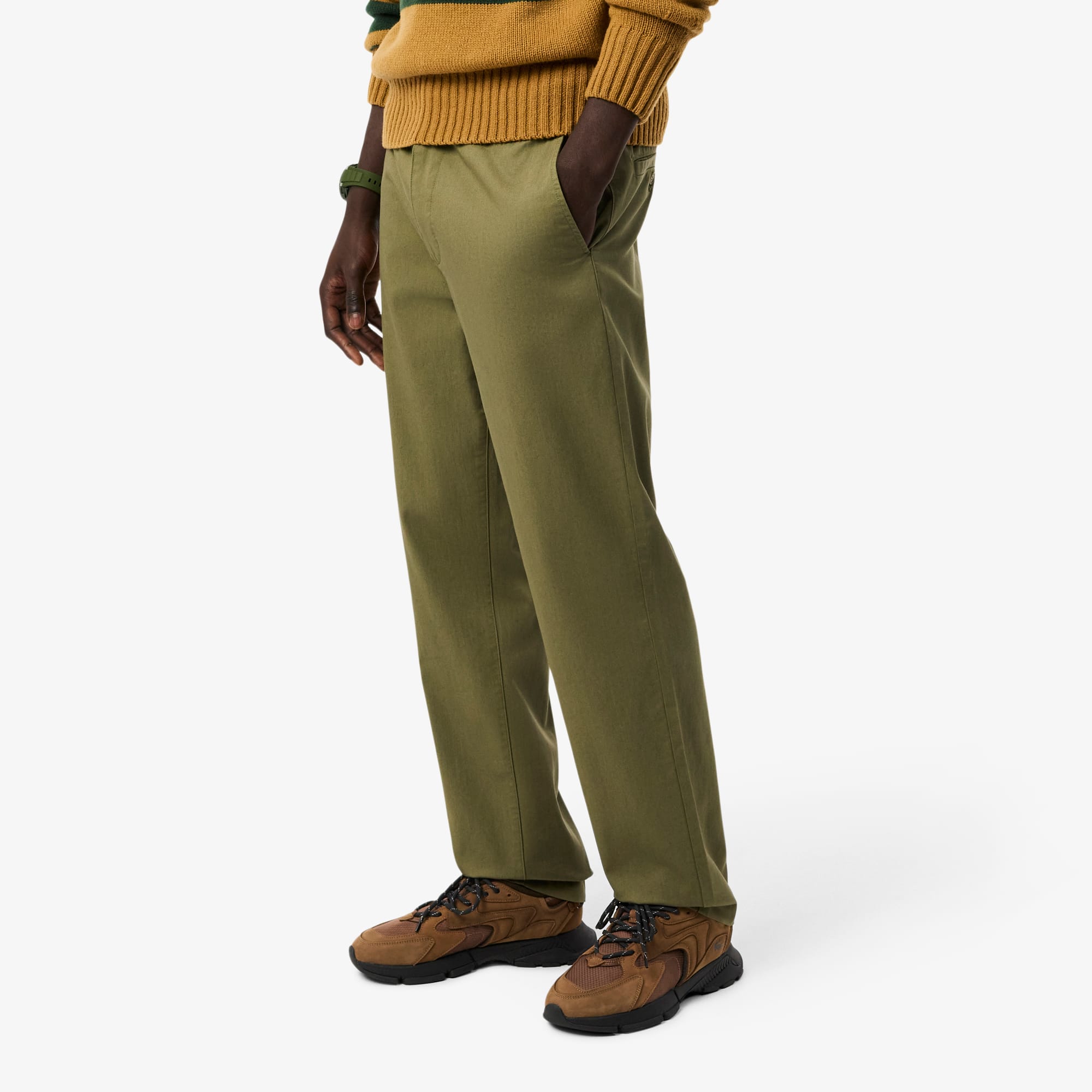 Men's Regular Fit Cotton Chino Pants - Khaki Green