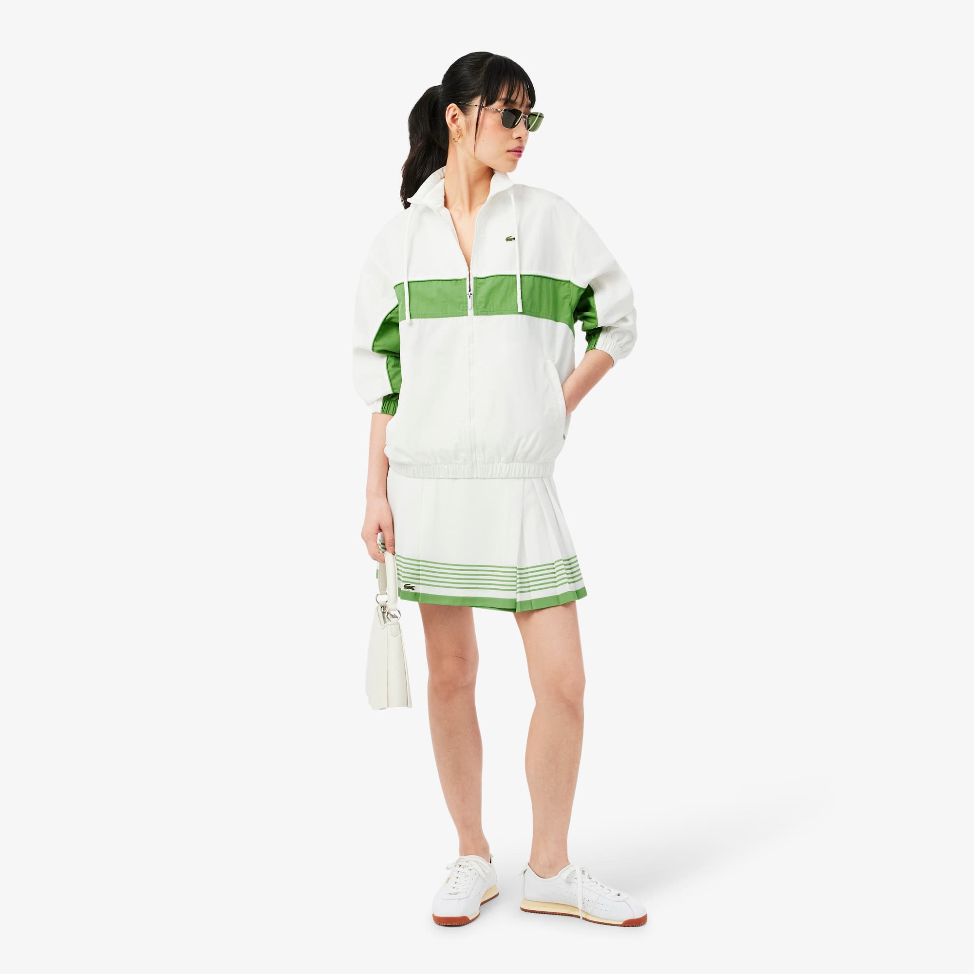 Relaxed Fit Zipped Cotton Twill Jacket - Blanc / Vert