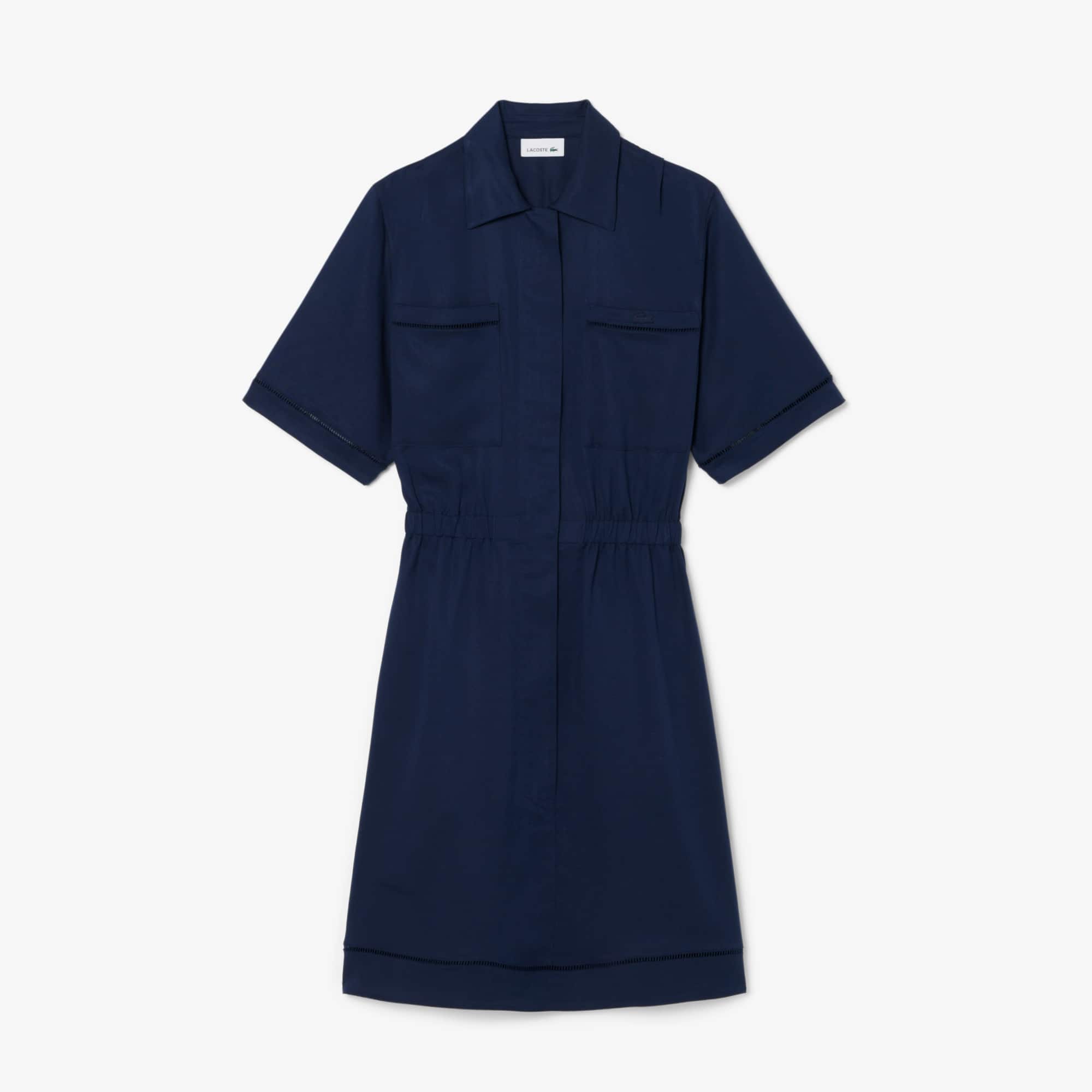 Fluid Linen Blend Shirt Dress - Navy Blue