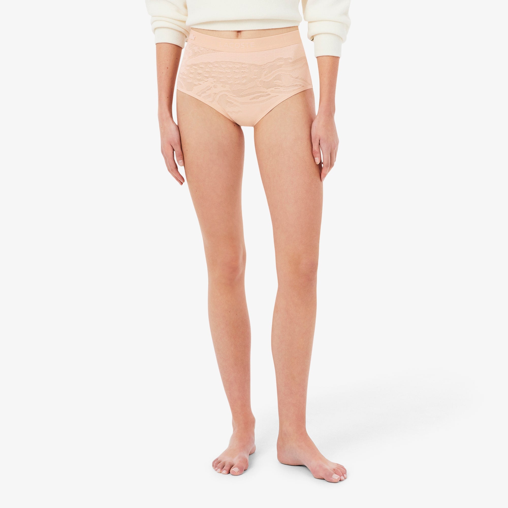 High Waist Mesh Briefs - Beige
