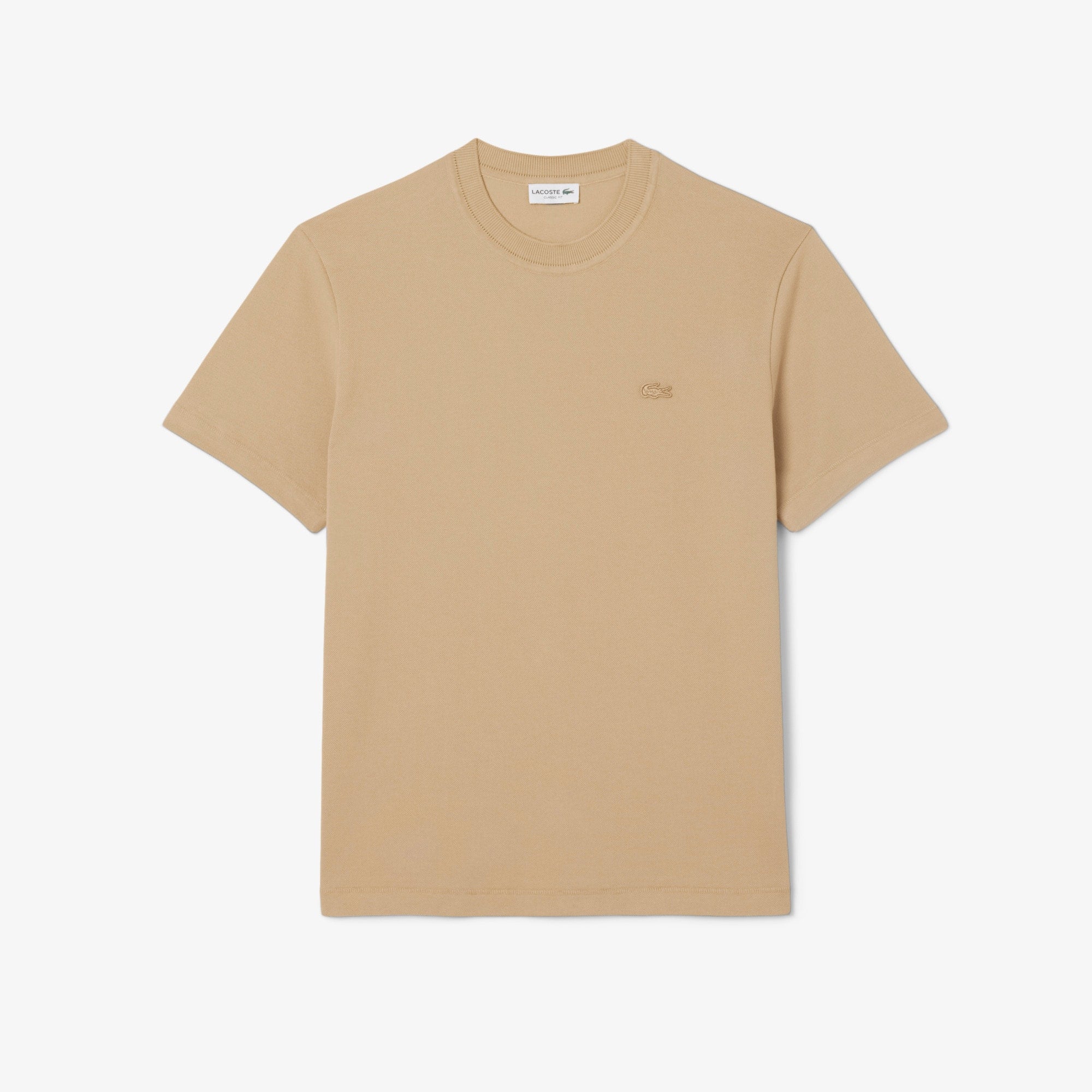 Men's Ribbed Neck Petit Piqué T-Shirt - Beige