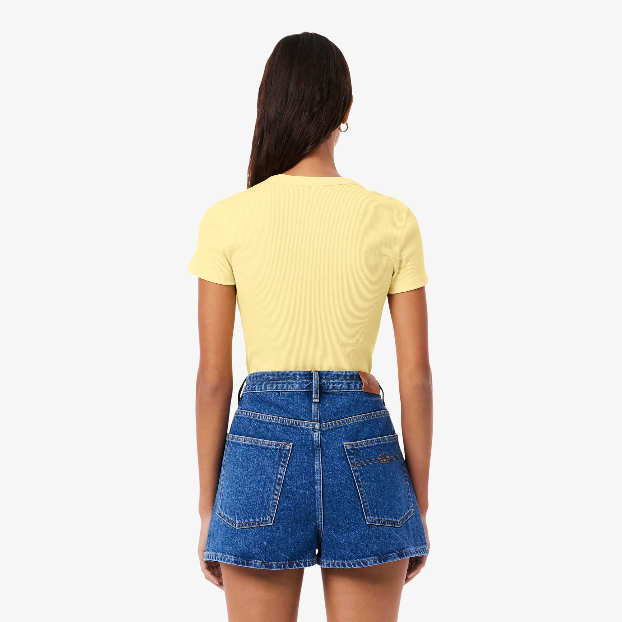 Women's Slim Fit Ribbed Cotton T-Shirt - Pastel yellow