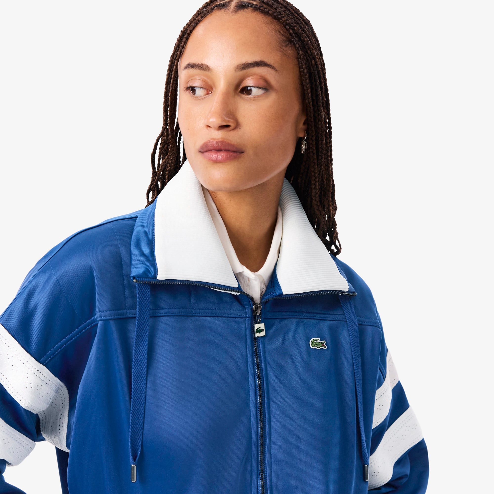 Women's Oversized Pointelle Stripe Satin Sweatshirt - Blue
