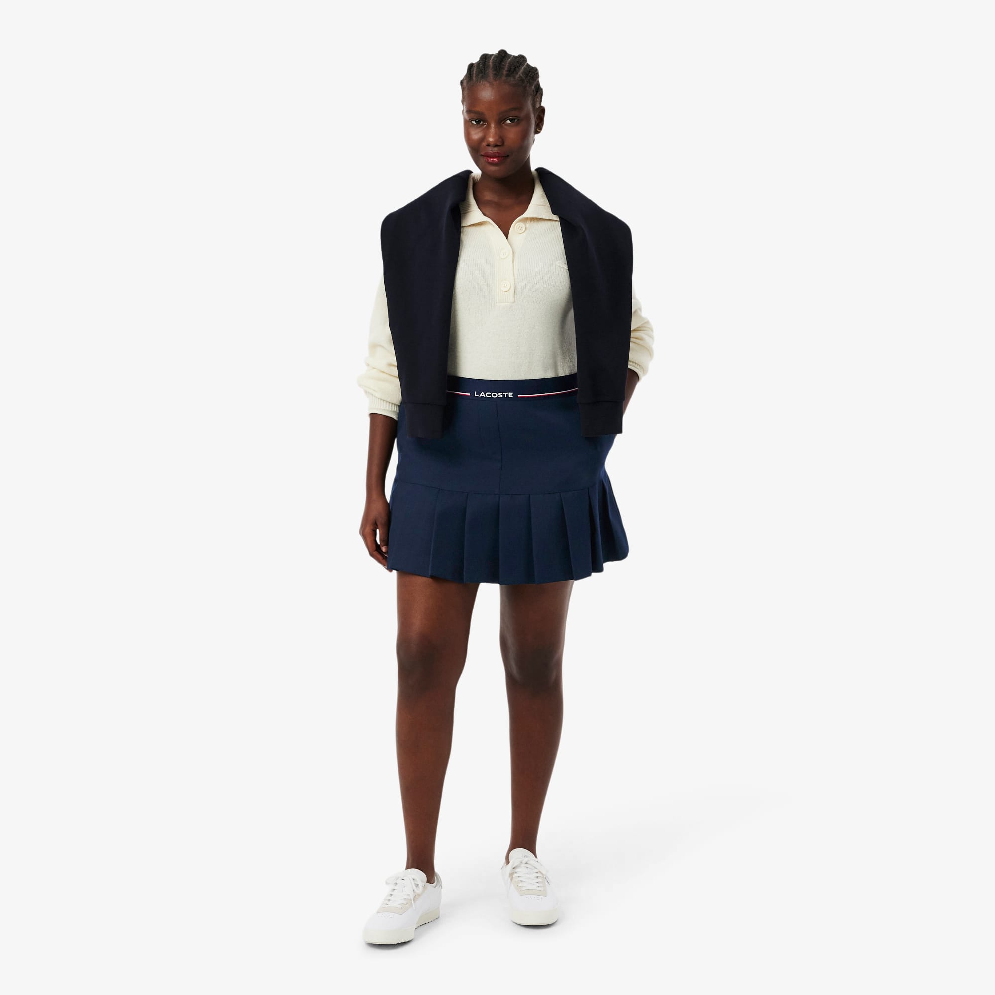 Women's Short Pleated Wool Blend Skirt - Navy Blue