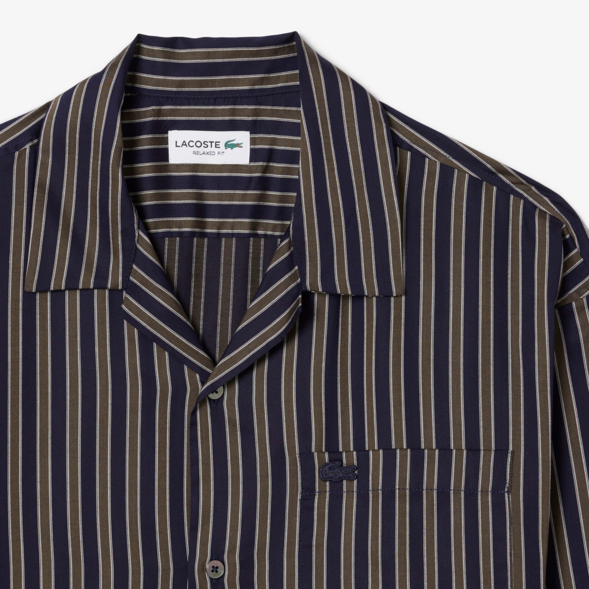 Men's Relaxed Fit Striped Lyocell Shirt - Navy Blue / Green