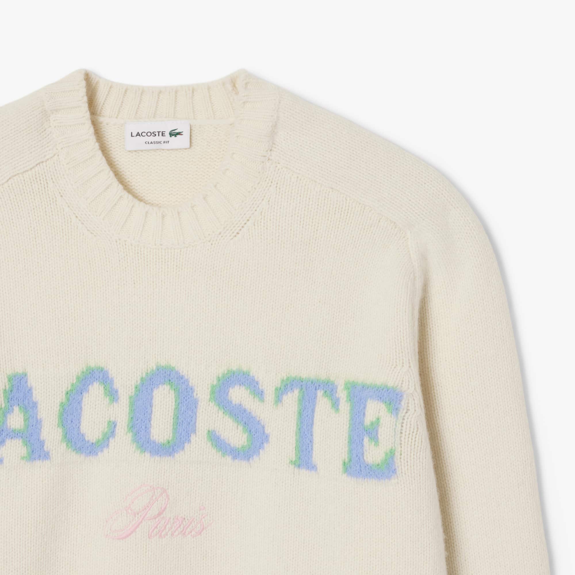Men's Intarsia Branded Wool Sweater - White / Purple