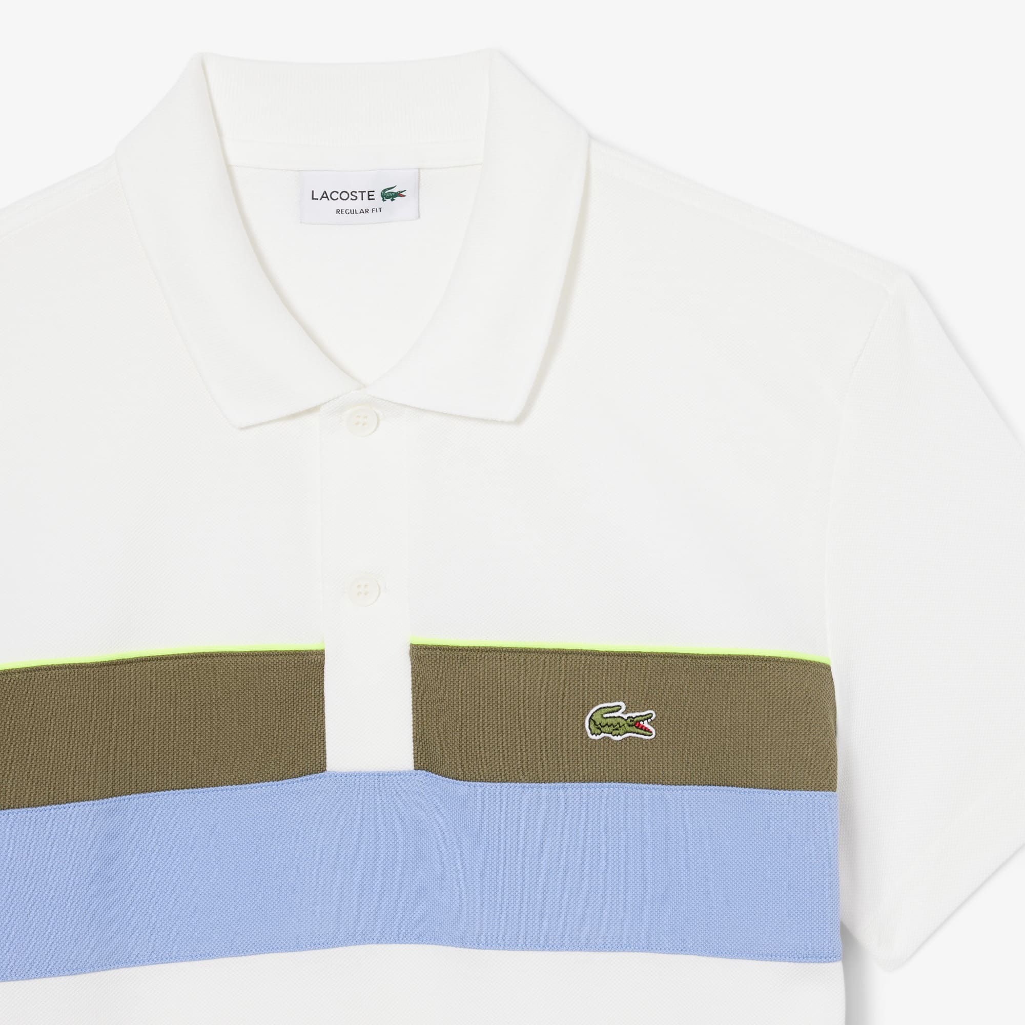 Men's Regular Fit Colorblock Petit Piqué Polo - White / Khaki Green / Purple