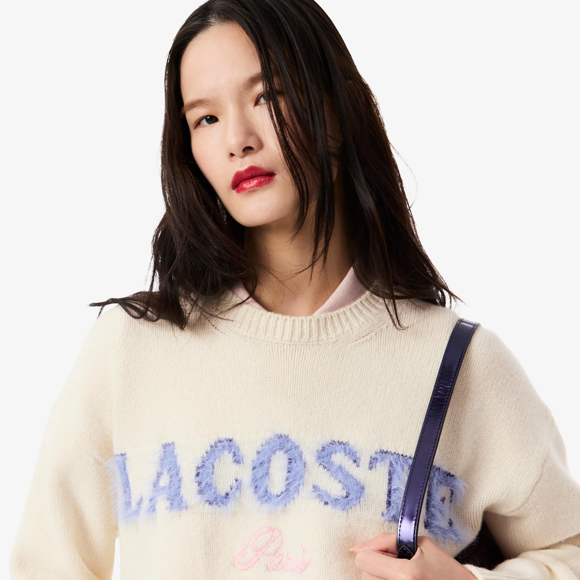 Women's Intarsia Branded Wool Sweater - Cream