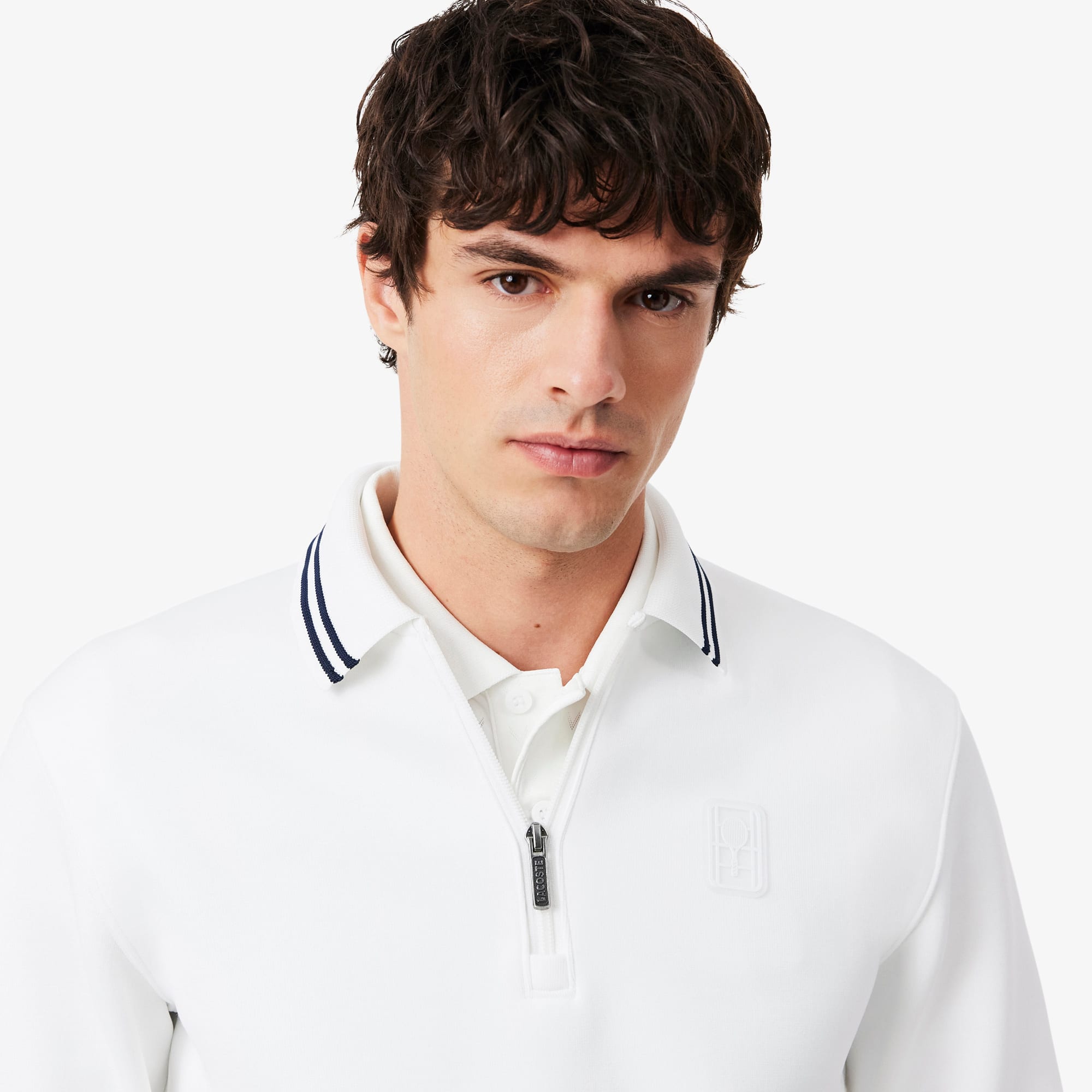 Tennis Heritage Polo Collar Zipped Sweatshirt - White