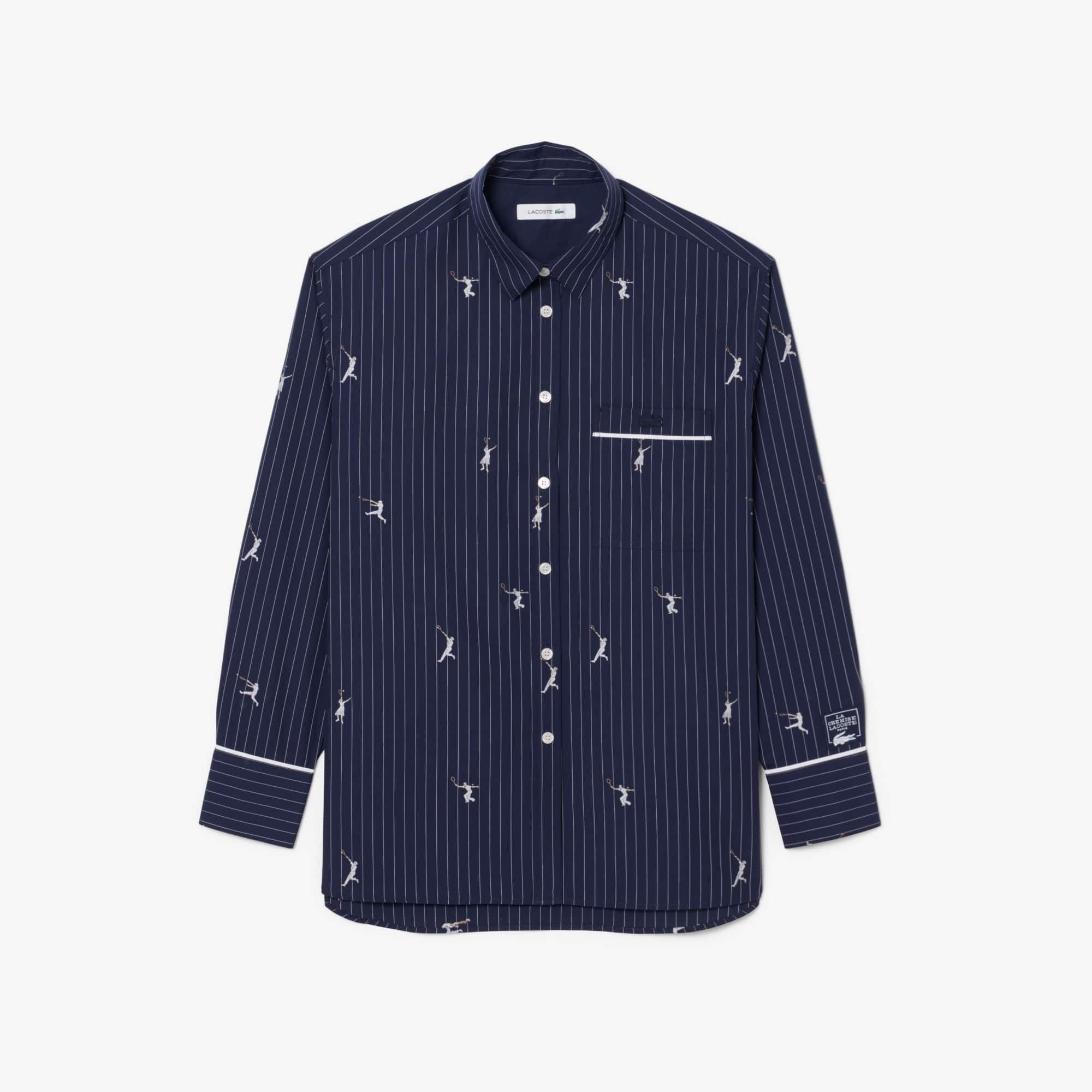 Oversized Shirt with Motifs - Navy Blue / White